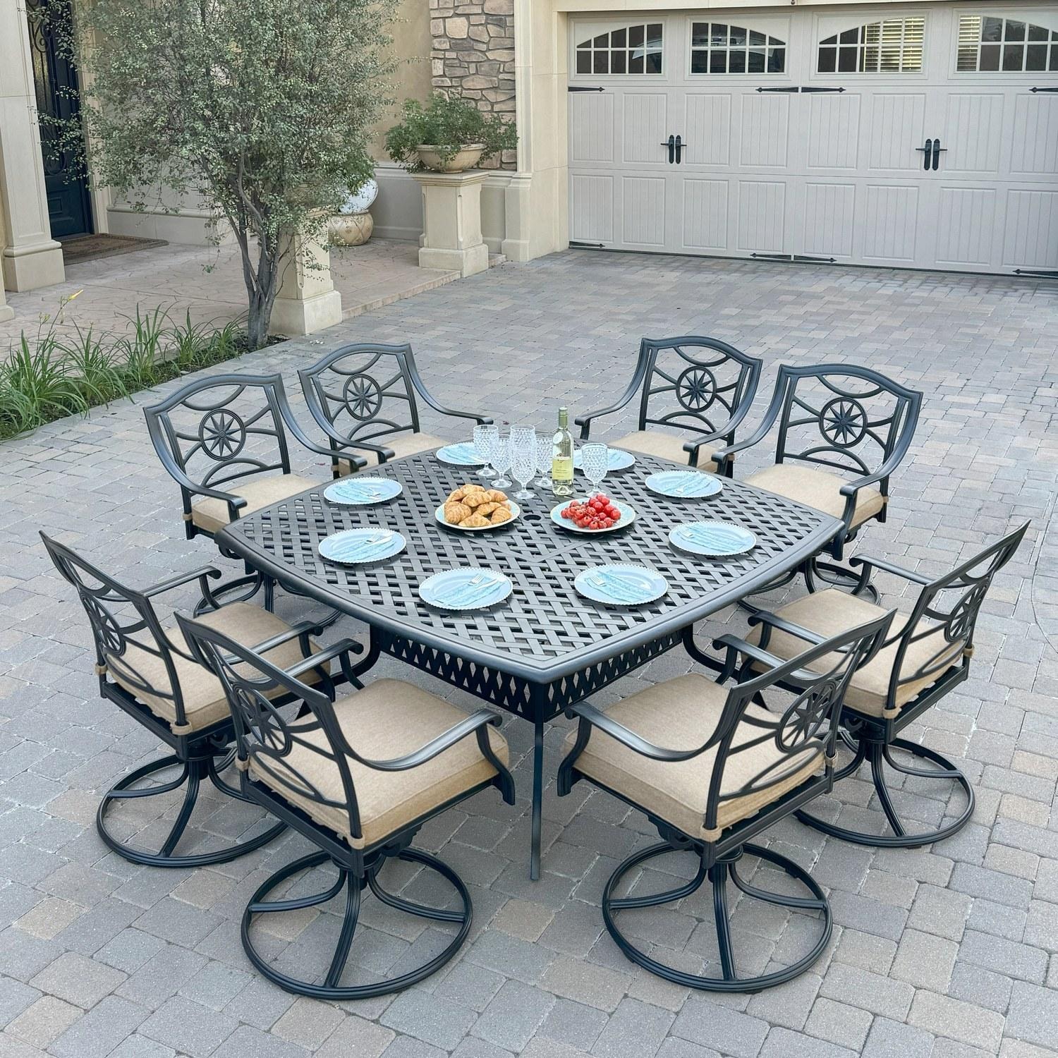 Darlee Ten Star 9 Pc Cast Aluminum Dining Set in Antique Bronze By - B/DL503-9PCAR-30W