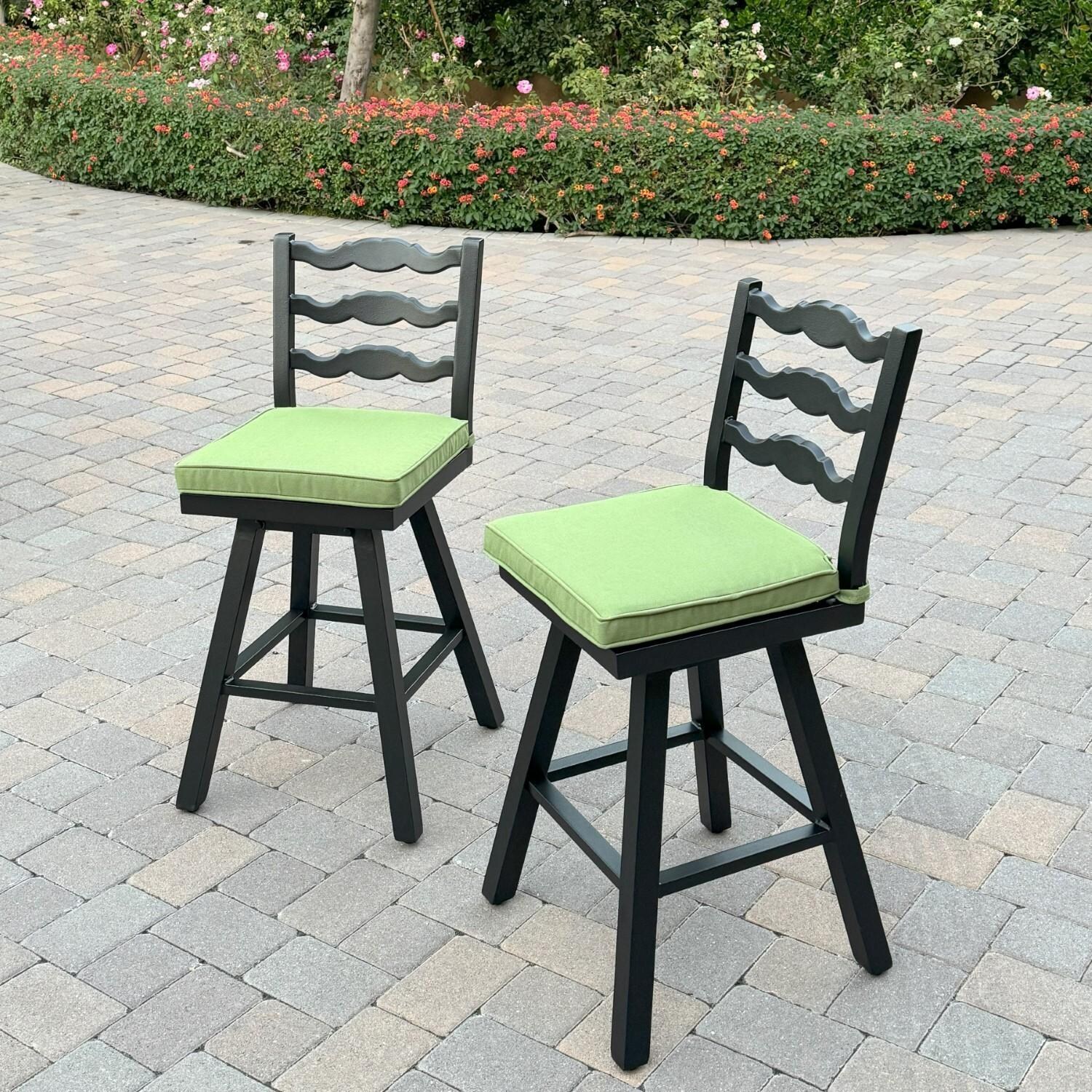 Aspen 2 Pc Aluminum Swivel Counter Height Bar Stool Set in Green/Dark Brown by Darlee - Hero - Lifestyle thumbnail