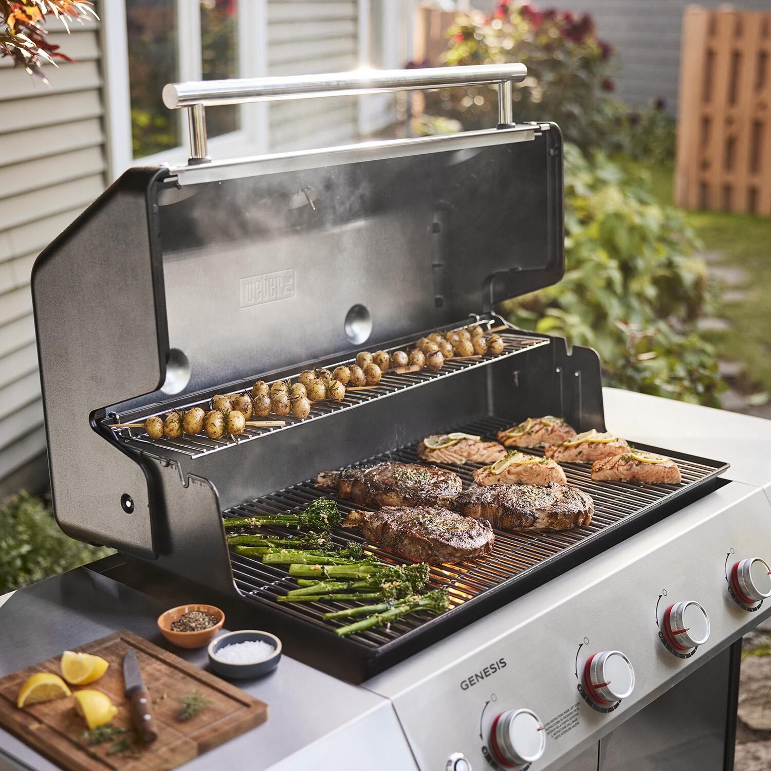 Weber 1500539 GENESIS S-415 Propane Gas Grill in Stainless Steel - Grill In Use - Detail thumbnail