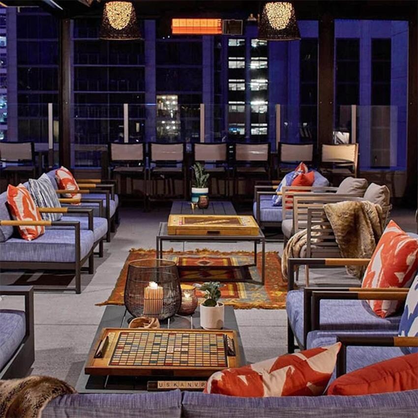 Amantii MO-2312-NG supremeSchwank 2312 30 Inch Marine Grade Steel 25,000 BTUs Natural Gas Patio Heater in Black - Installed Commercial - Lifestyle thumbnail