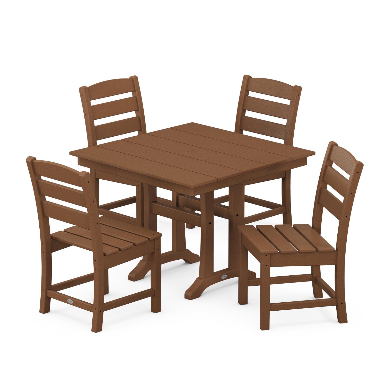 POLYWOOD PWS637-1-TE Lakeside 5-Piece Farmhouse Trestle Side Chair Dining Set - Teak thumbnail