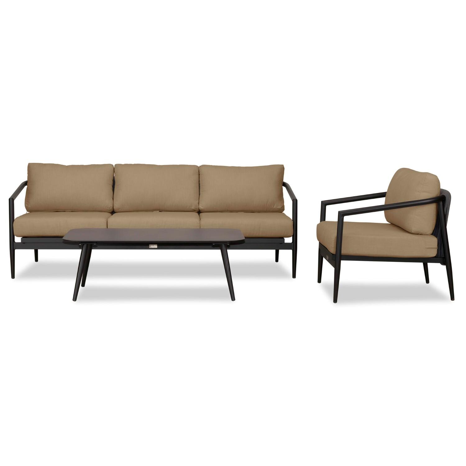 Lakeview Midnight Cove 3 Pc Aluminum Sofa Seating Set in Black/Carbon/Heather Beige - Front - White Background thumbnail