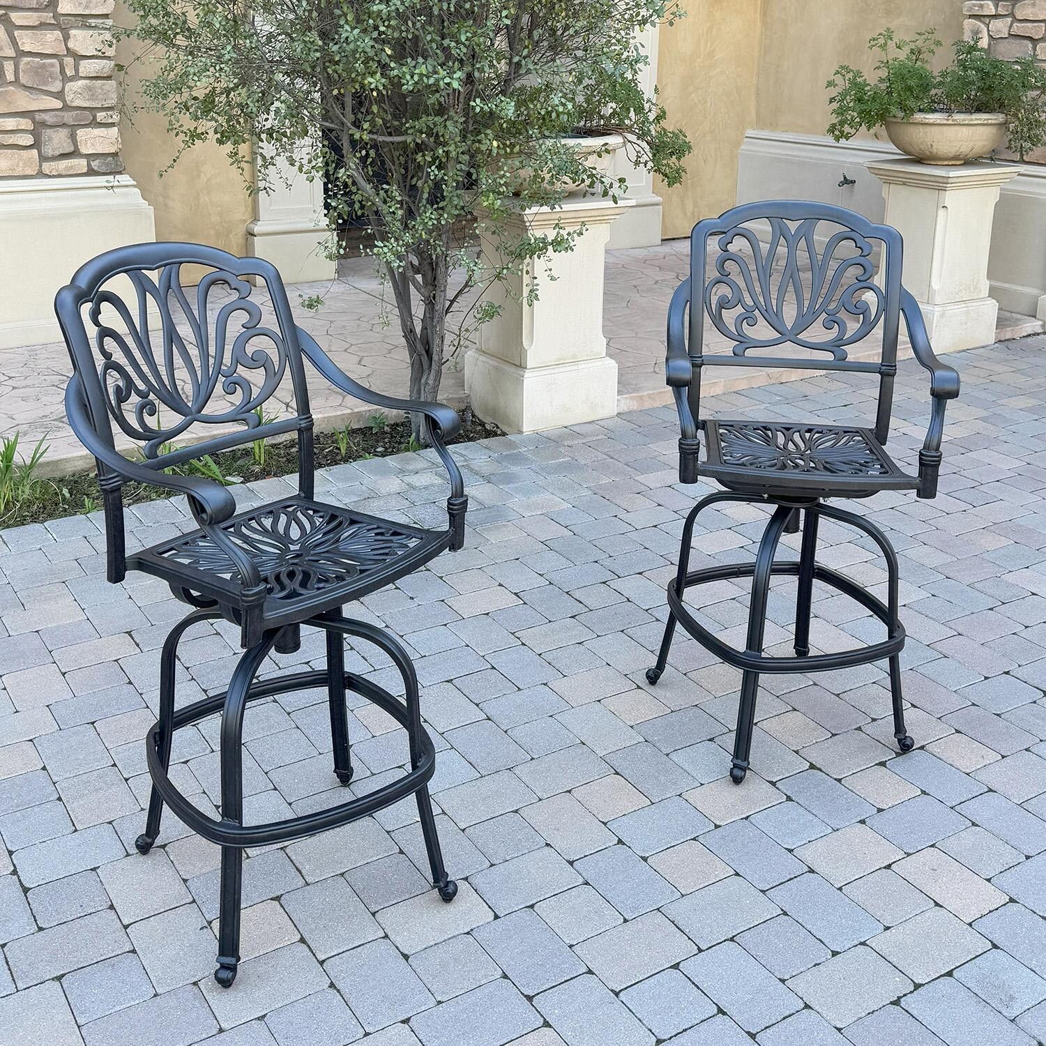 Darlee Elisabeth 2 Pc Cast Aluminum Bar Height Bar Stool Set in Antique Bronze/Beige - Chairs w/ no Cushions - Lifestyle thumbnail
