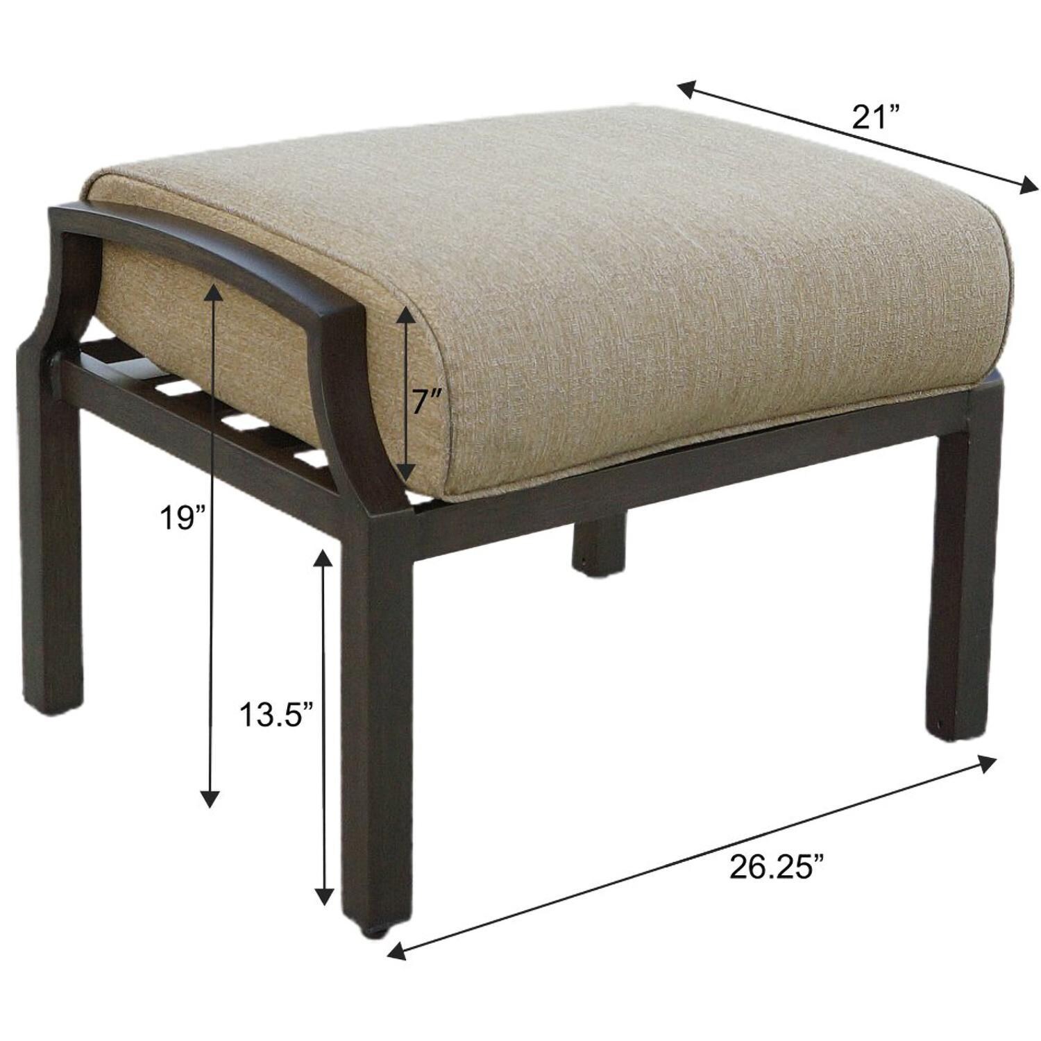 Darlee Brooklyn 5-Piece Patio Adjustable Club Chair and Ottoman Lounge Set with Cushions and 21 Inch Square End Table - Ottoman Dimensions - Dimensional thumbnail