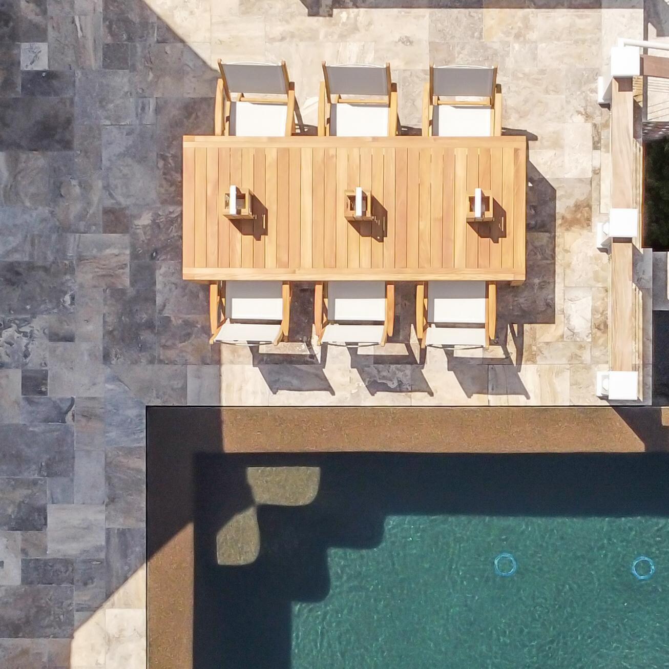 Teak + Table Cayman 95 Inch Rectangle Dining Table - Aerial View - Lifestyle thumbnail