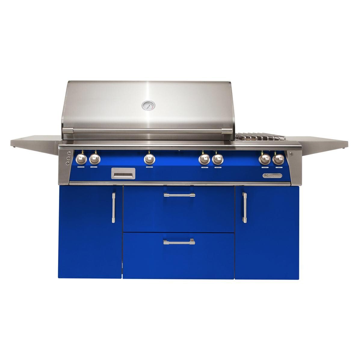 Alfresco ALXE 56-Inch Freestanding Propane Deluxe Grill With Rotisserie And Side Burner in Ultramarine Blue - ALXE-56C-LP-S5002