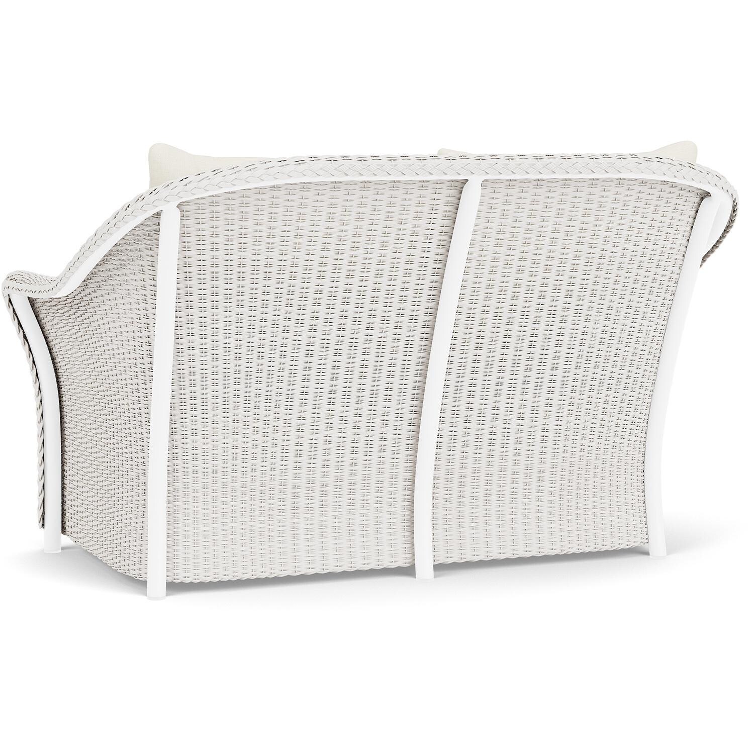 Lloyd Flanders Weekend Retreat Loveseat in White Finish W/ Sailcloth Salt Fabric - Back Left thumbnail