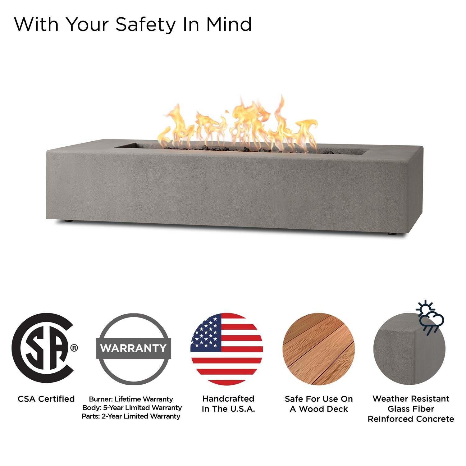 Olliewood 60 Inch Rectangular Glass Fiber Reinforced Concrete Natural Gas Fire Pit Table in Flint by BBQGuys Signature - Safety thumbnail