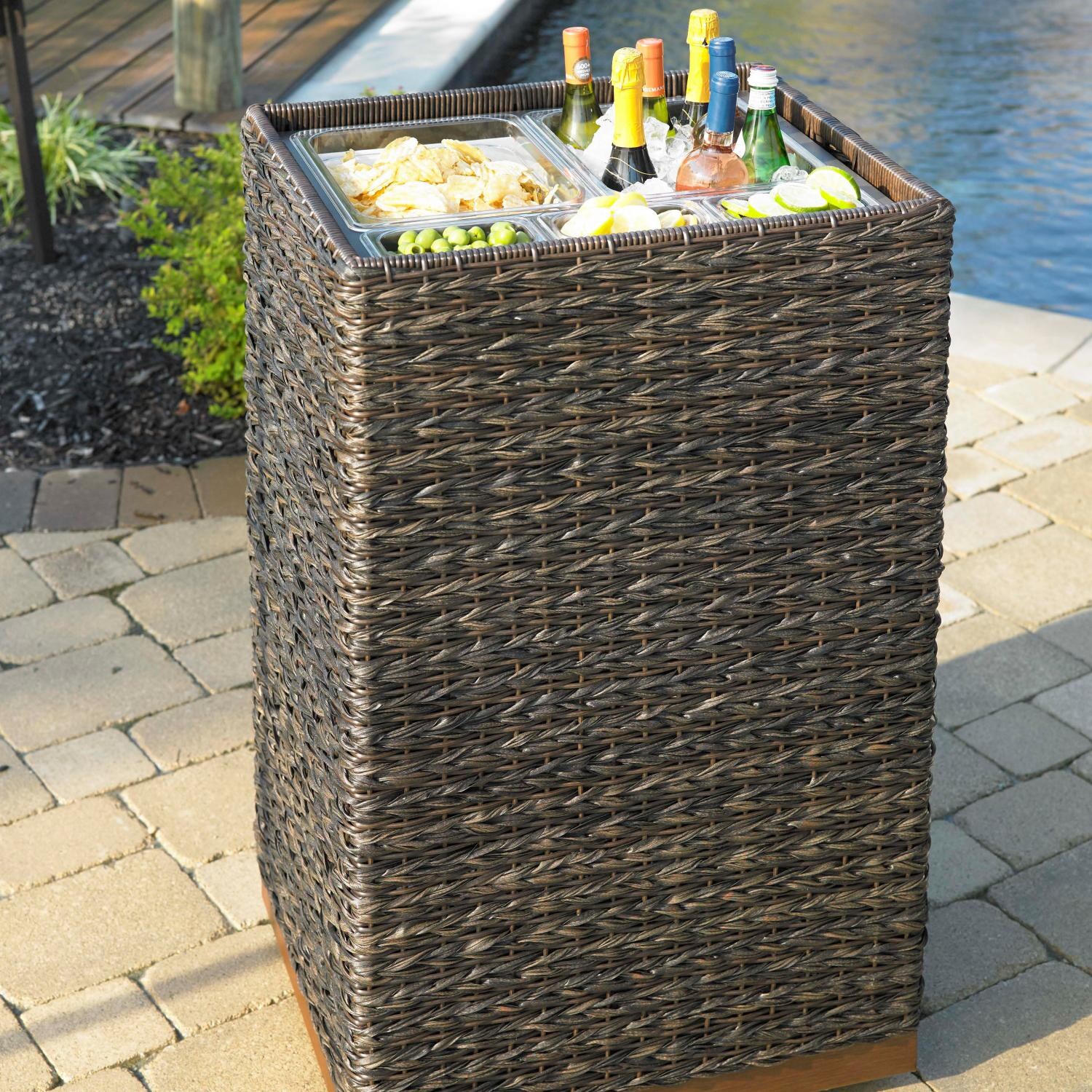 Plank & Hide St. Kitts Wicker High Chip & Dip/Ice Chest/Trash Side