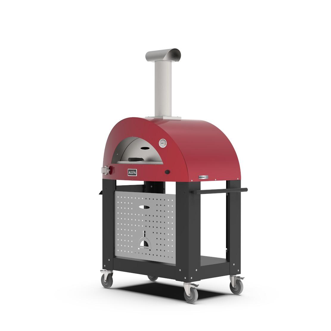 Alfa FXMD-2P-GROA-U + BF-2P-NER Moderno 2 Pizze Propane Pizza Oven W/ Natural Gas Conversion Kit and Oven Base - Antique Red - Front Right thumbnail