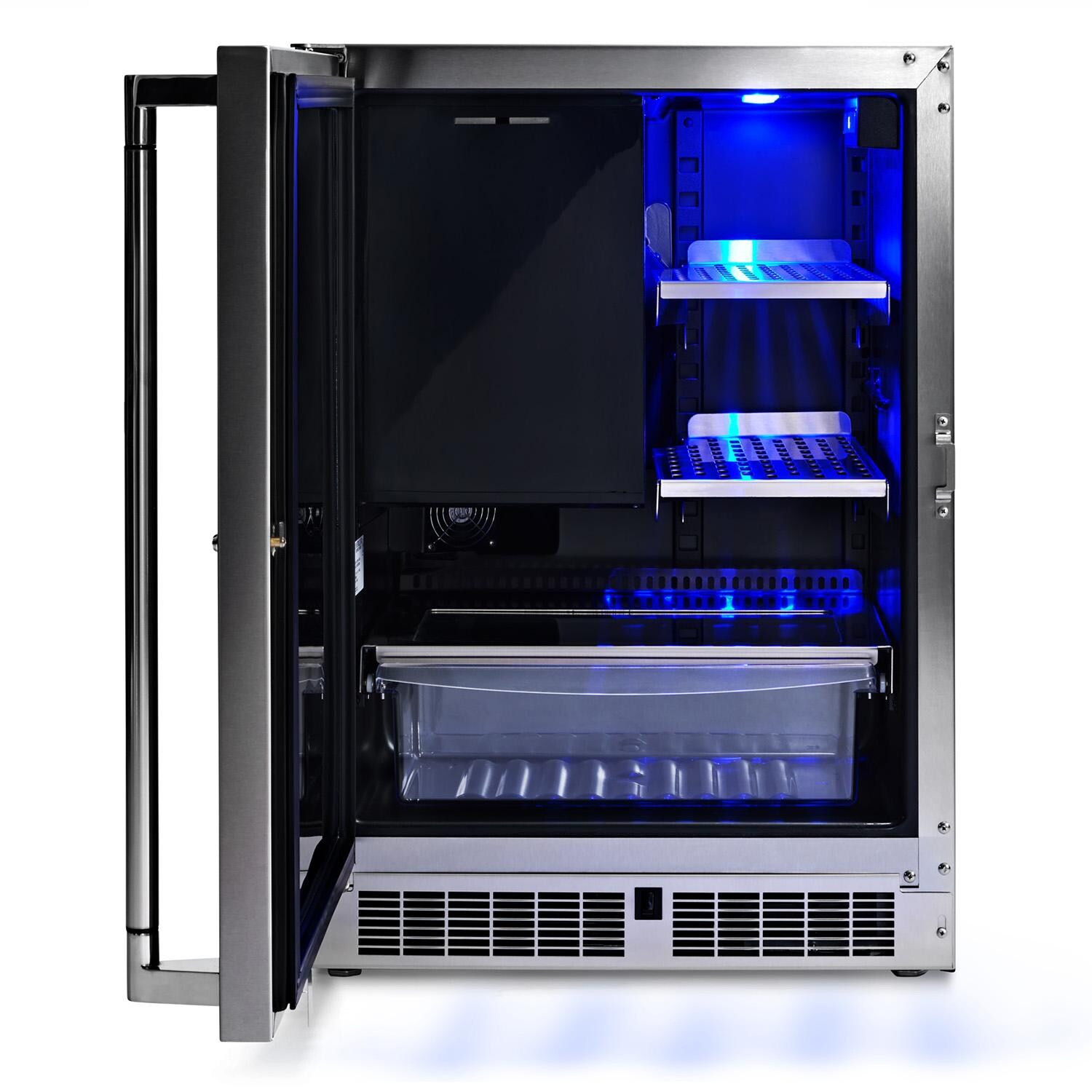 Lynx LN24REFC 24-in 4.9 Cu. Ft. Outdoor Refrigerator / Freezer w/ Lock - Door Open - White Background thumbnail