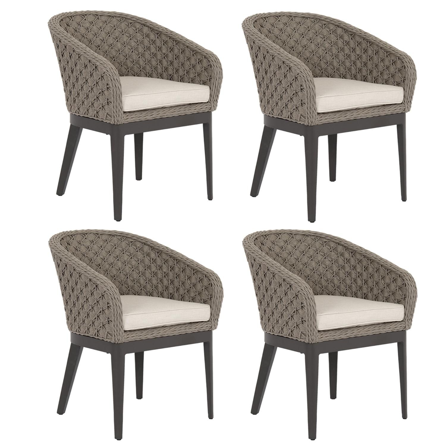 Sunset West - 4501-1-57005 (4) - Marbella 4 Piece Rope & Aluminum Patio Dining Chair Set W/ Sunbrella Echo Ash Cushions thumbnail