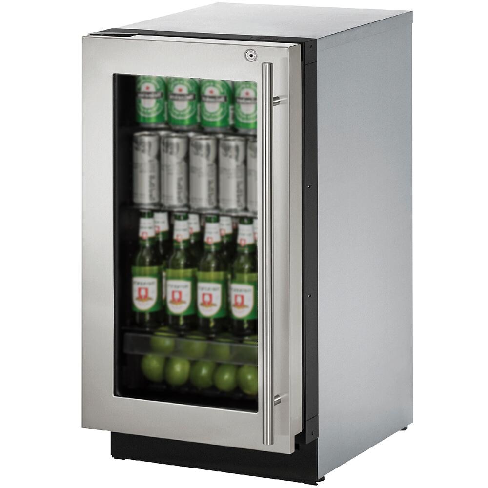 U-Line 18-Inch 3.6 Cu. Ft. Built-In / Freestanding Left Hinge Compact Refrigerator With Lock - Stainless Steel - U-3018RGLS-15B thumbnail