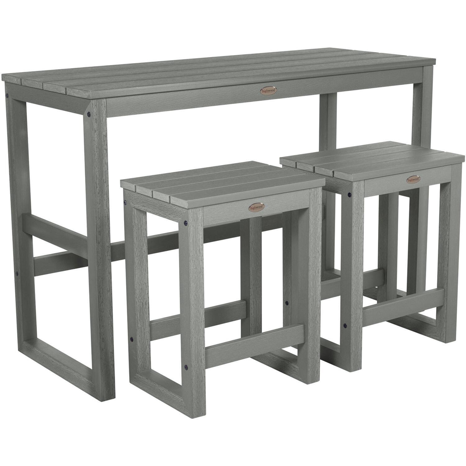 Lakeview Audubon 3 Pc Recycled Plastic Counter Height Balcony Dining Bar Set in Coastal Teak - Set - White Background thumbnail