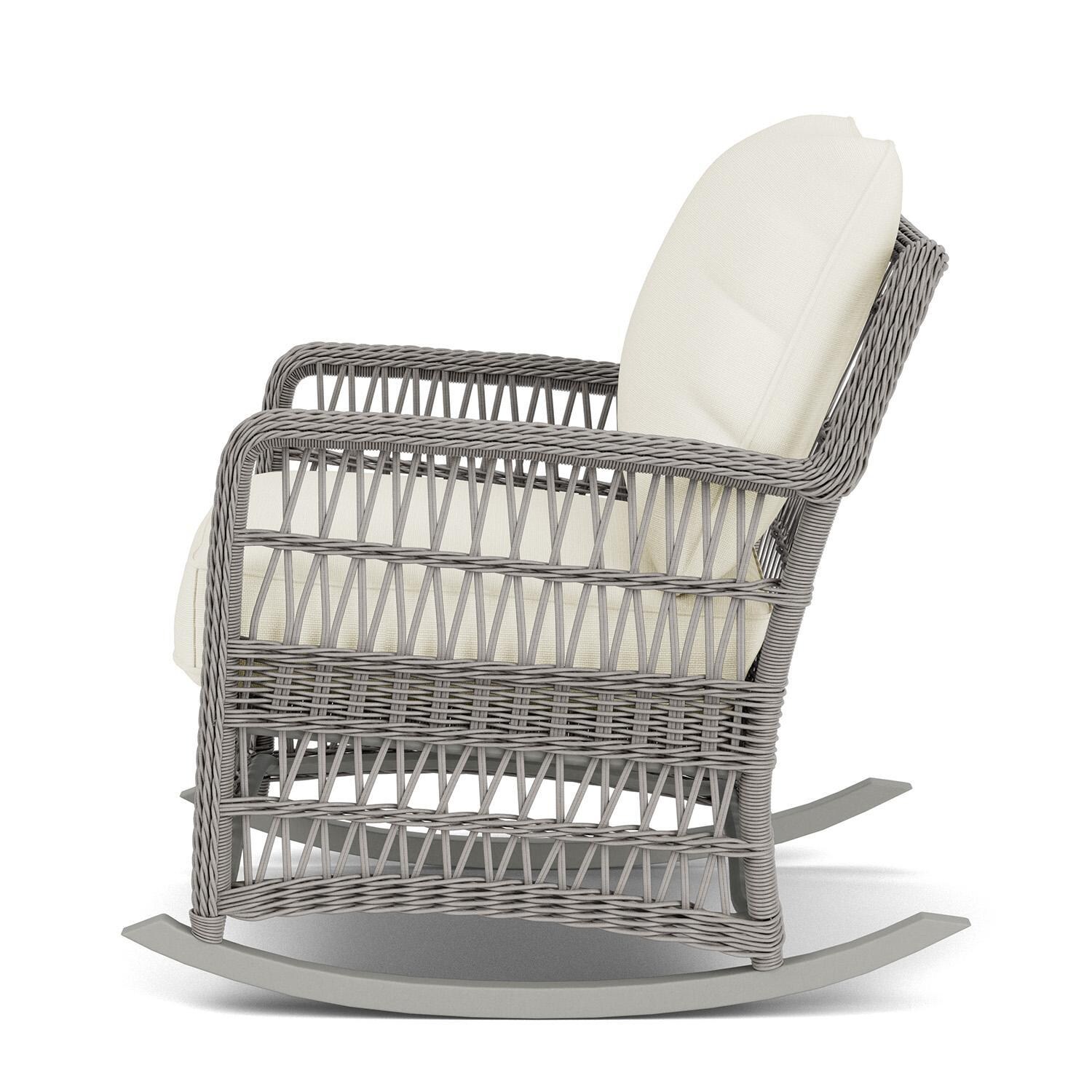 Lloyd Flanders Mackinac Lounge Rocker in Putty Finish with Sailcloth Salt Fabric - Left Side thumbnail