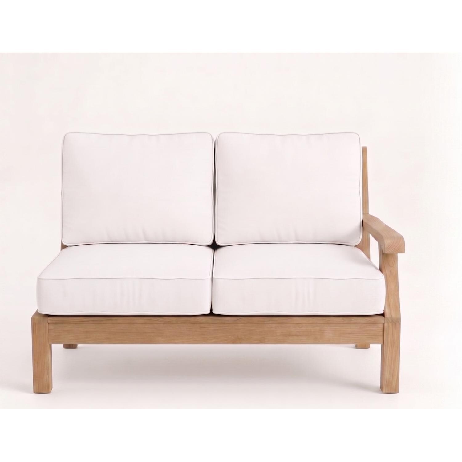 Royal Teak Collection MIA2RAFW Miami Teak Right Arm Loveseat w/ Sunbrella Cushions in Canvas Natural - Right Arm Loveseat - White Background thumbnail