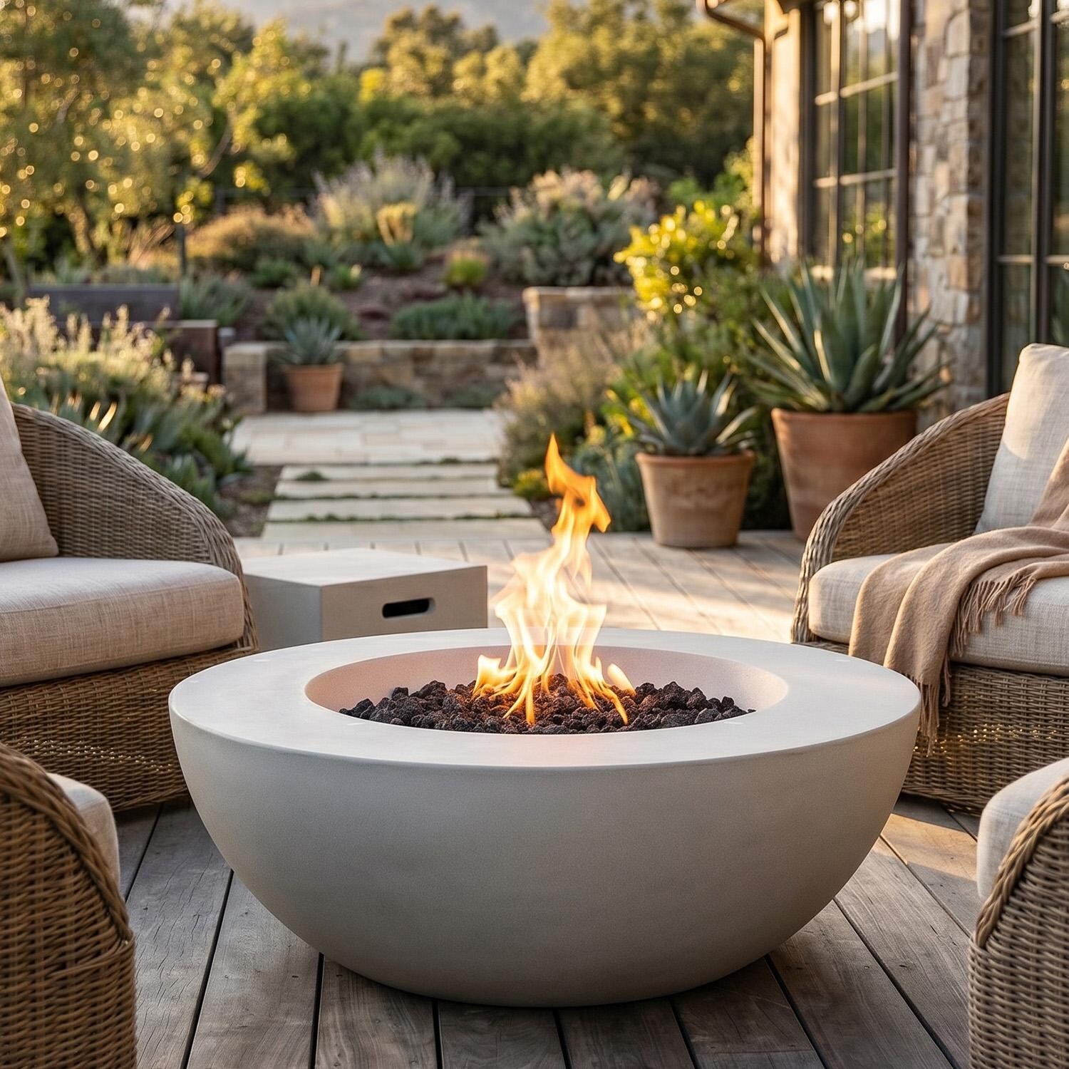 Glenwood 42-in Round Concrete Natural Gas Fire Pit w/ Push Button Ignition in White by Lakeview Outdoor Designs