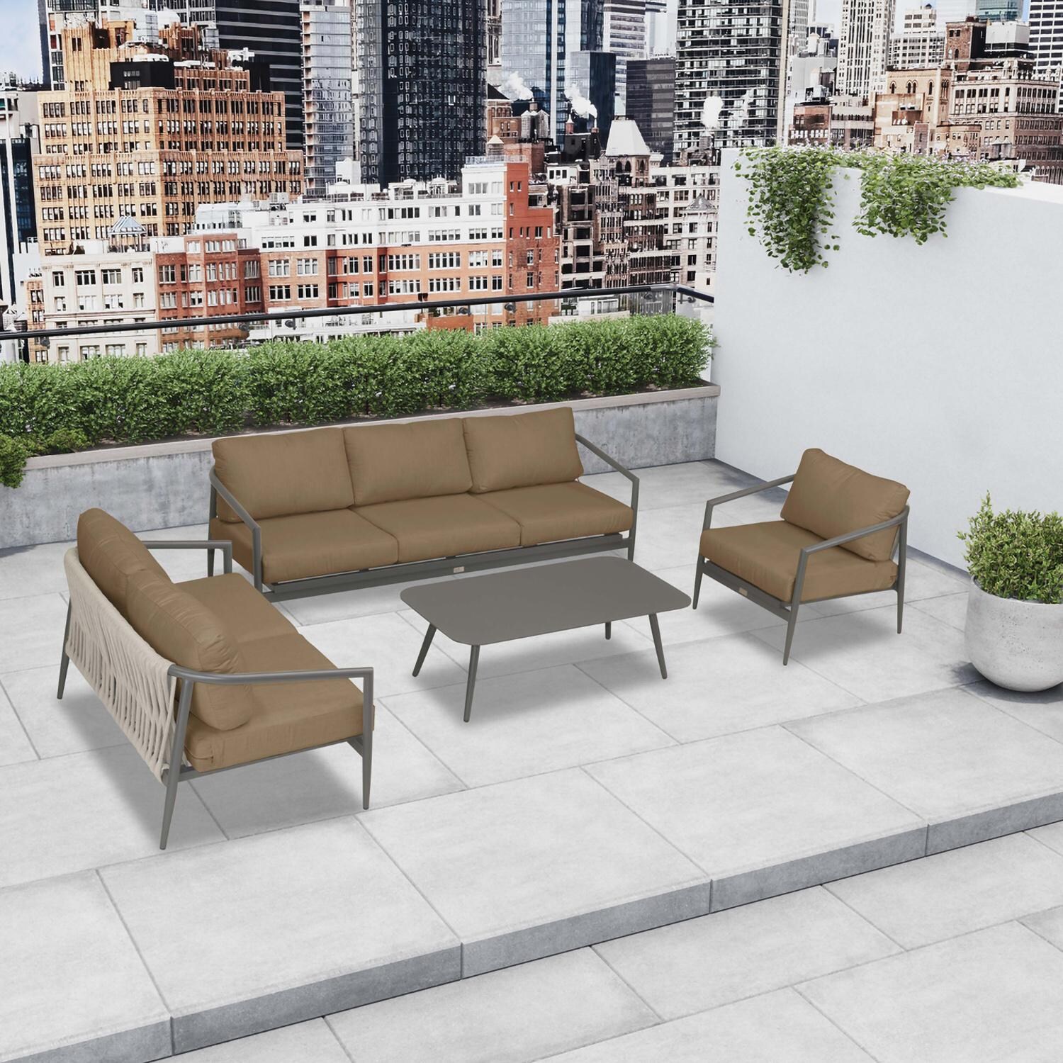 Lakeview Midnight Cove 4 Pc Aluminum Sofa Loveseat Seating Set in Slate/Pebble Gray/Heather Beige - Top - Lifestyle thumbnail