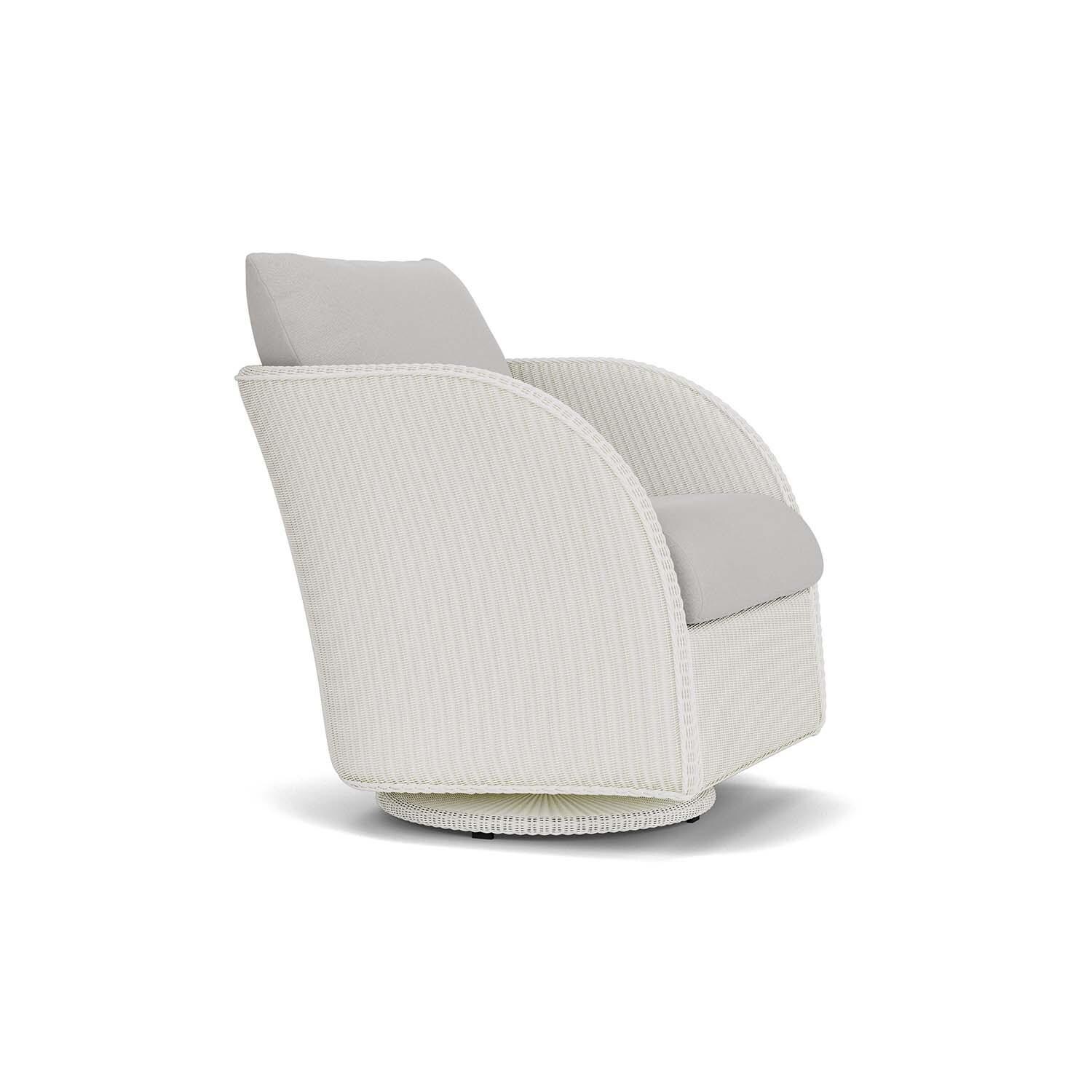 Lloyd Flanders Essence Swivel Glider Lounge Chair W/Tundra Dove Fabric - Matte White Finish - Angled thumbnail