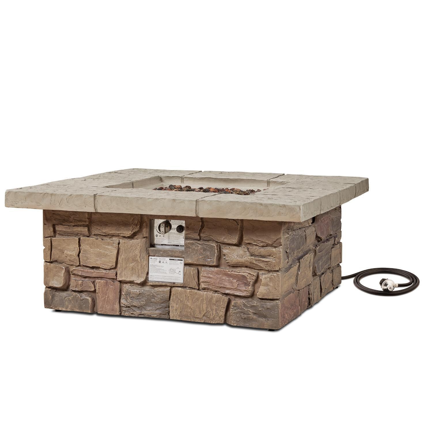 Lakeview Outdoor Designs Baywood SC-C11811LP-BF Square Fire Table with Faux Stone Finish with Conversion Kit - Controls - White Background thumbnail