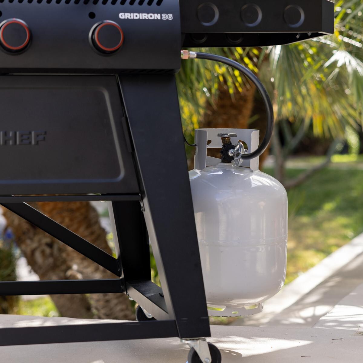 Camp Chef FTG36 36 Inch Gridiron Griddle - Propane Tank - Detail thumbnail