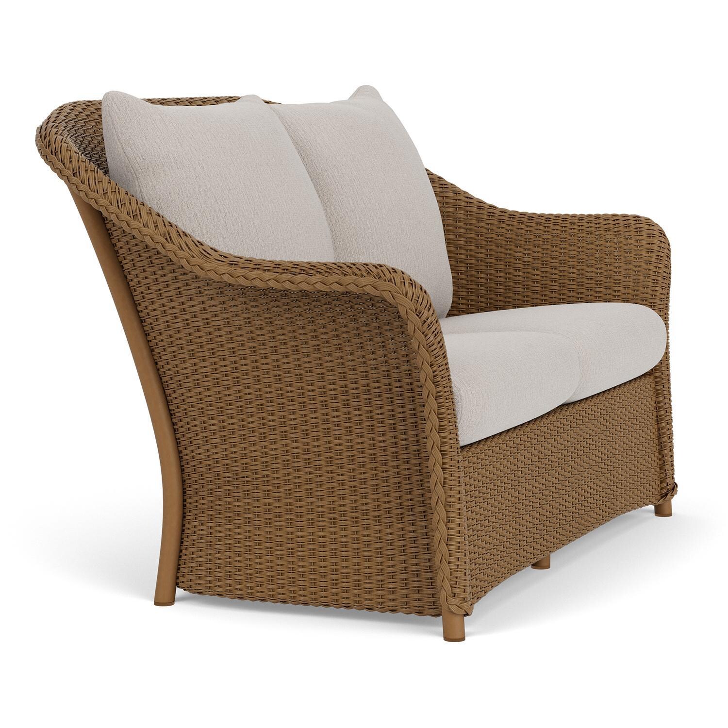 Lloyd Flanders Weekend Retreat Loveseat in Hickory Finish W/ Remy Cloud Fabric - Angled thumbnail