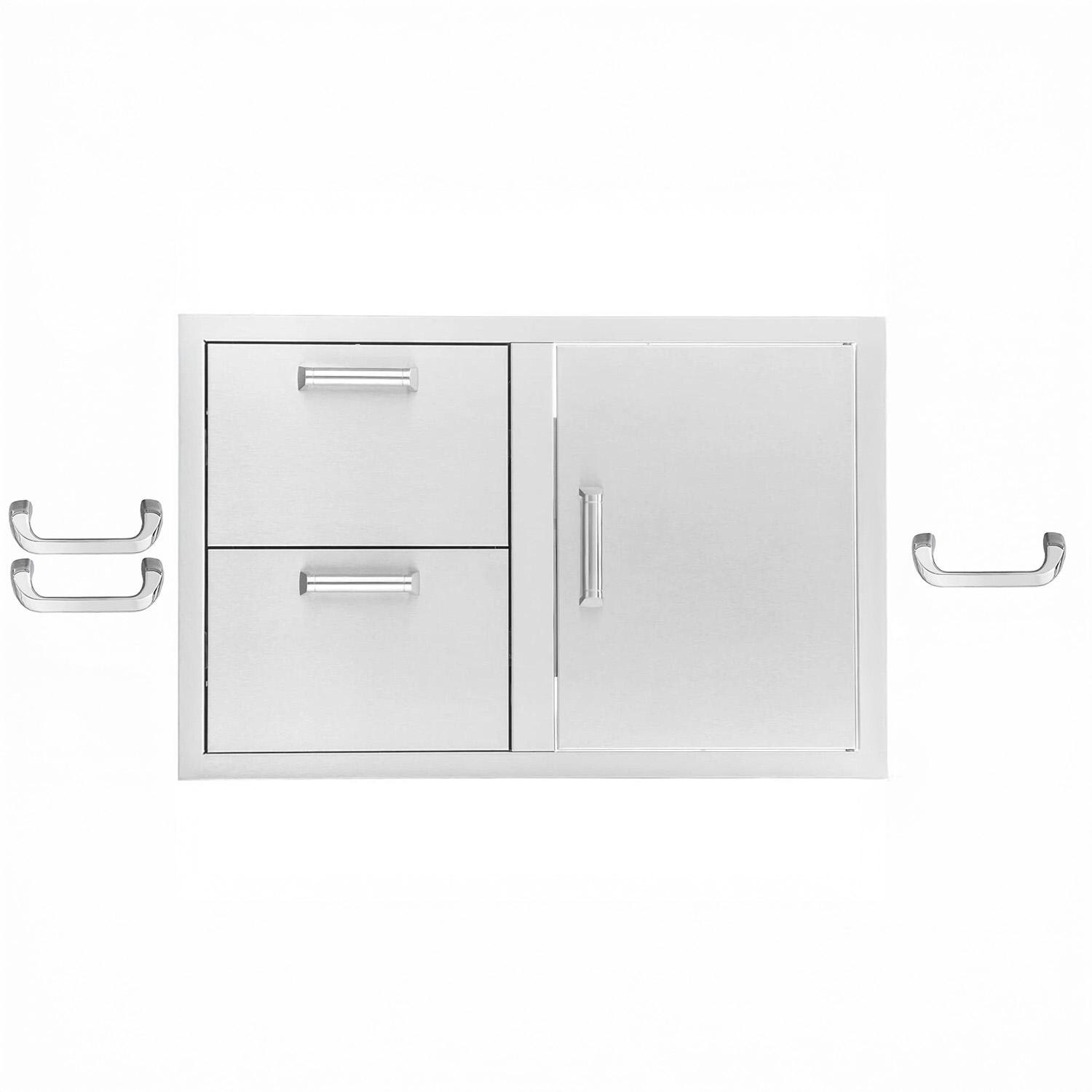 BBQGuys Signature 32-in Stainless Steel Reversible Access Door & Double Drawer Combo - BBQ-DDC