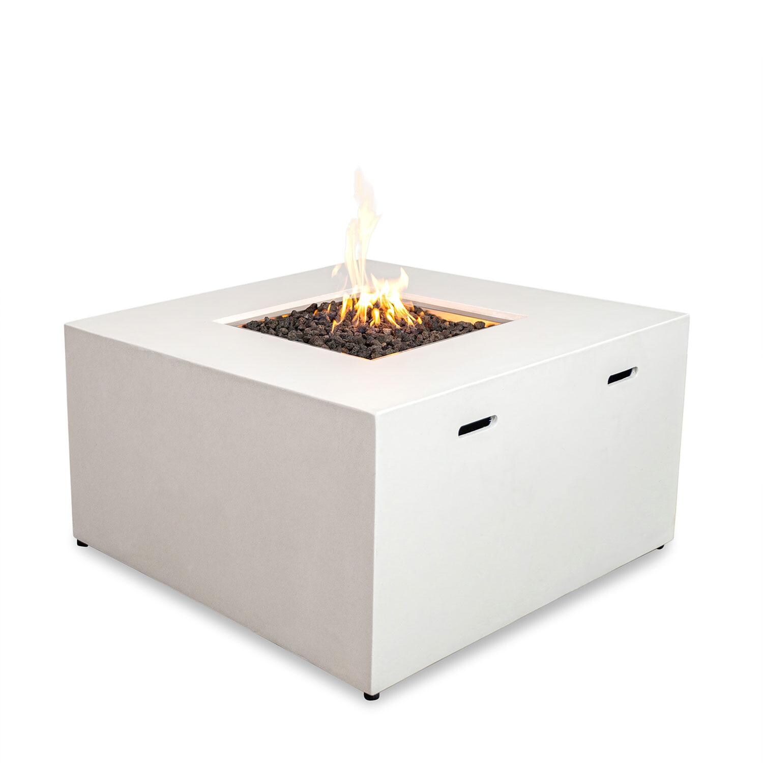 Glenwood 42-in Square Concrete Propane Fire Pit w/ Hidden Propane Tank in White by Lakeview Outdoor Designs - Side View - White Background thumbnail