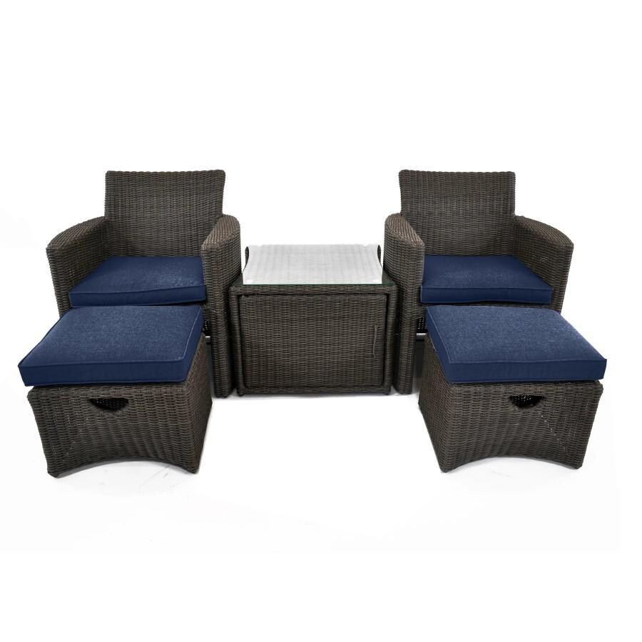 Kettler CUPIDO Wicker 5 Piece Patio Conversation Set With Spectrum Indigo Cushions - White Background thumbnail