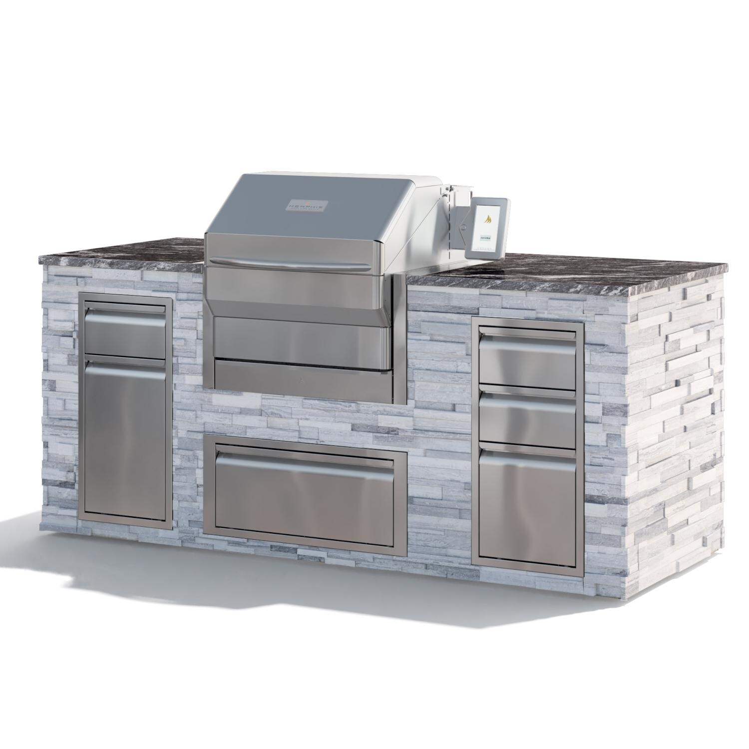 Memphis Grills 7-Foot Stone Island Kitchen W/ 28-Inch Pro ITC3 Pellet Grill & Access Drawers - Pewter Honed W/ Jet Mist Granite thumbnail