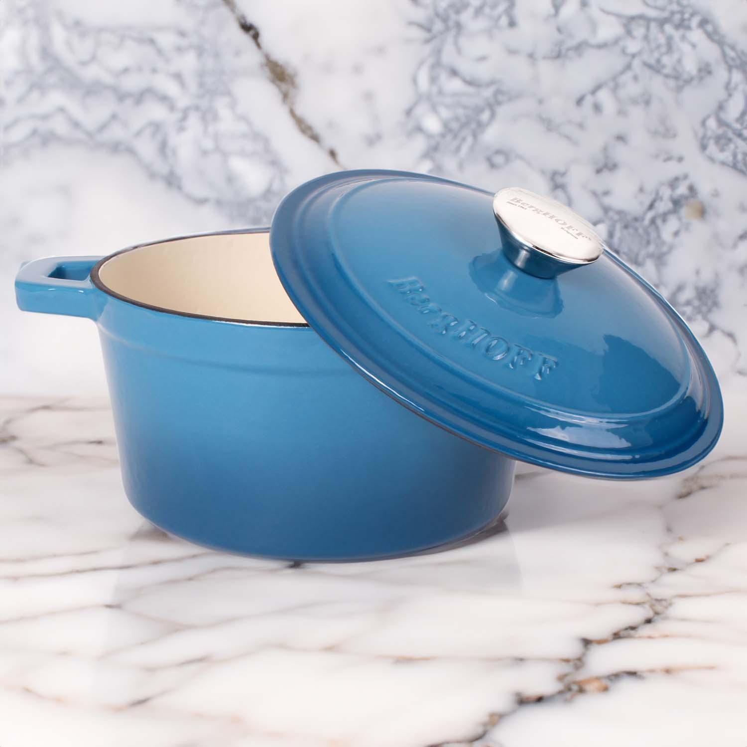 BergHOFF 8-in Neo Cast Iron 3 Qt. Round Dutch Oven w/ Lid - Blue - Lifestyle thumbnail
