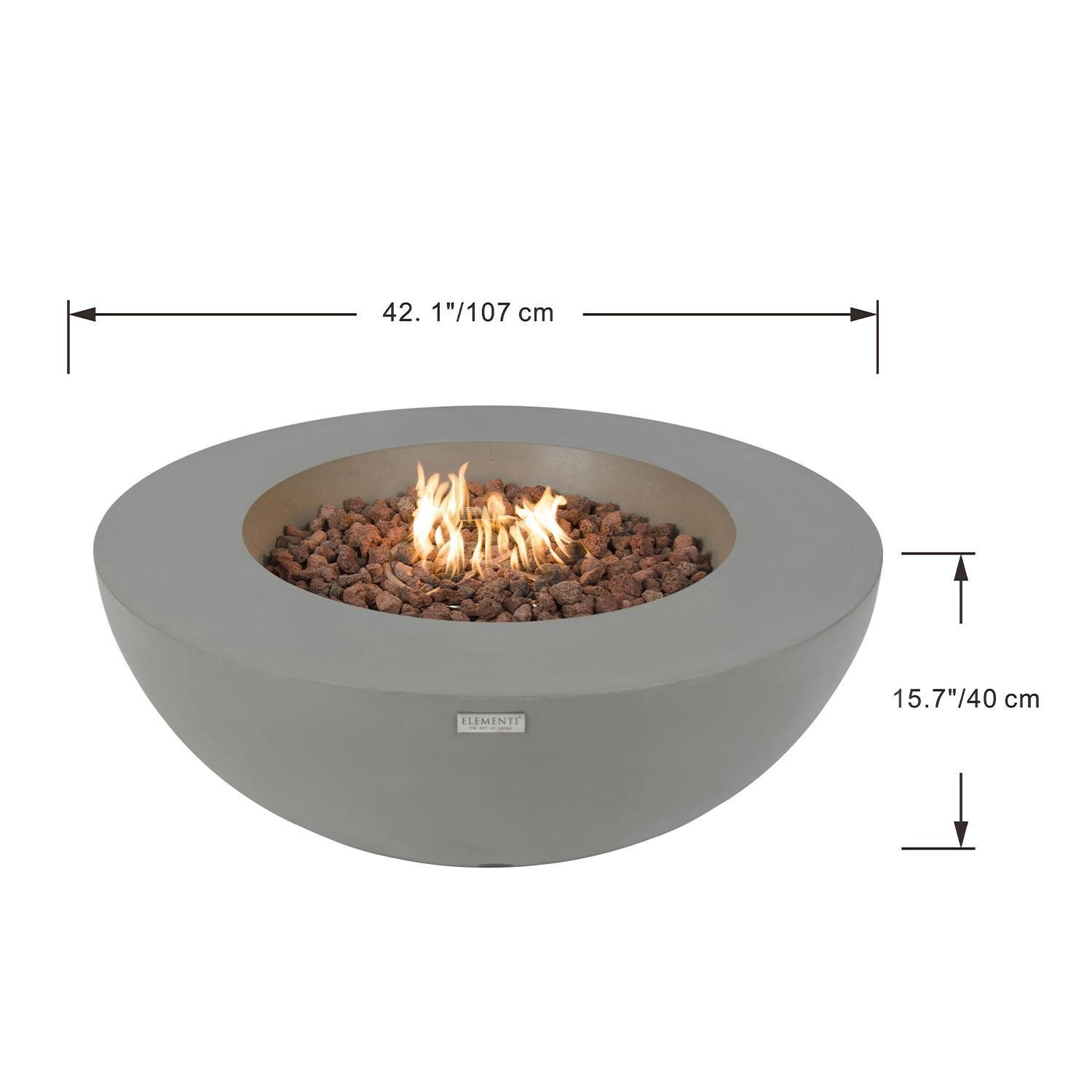 Elementi Lunar Bowl 42-in Natural Gas Concrete Fire Table in Light Grey - Dimensional thumbnail