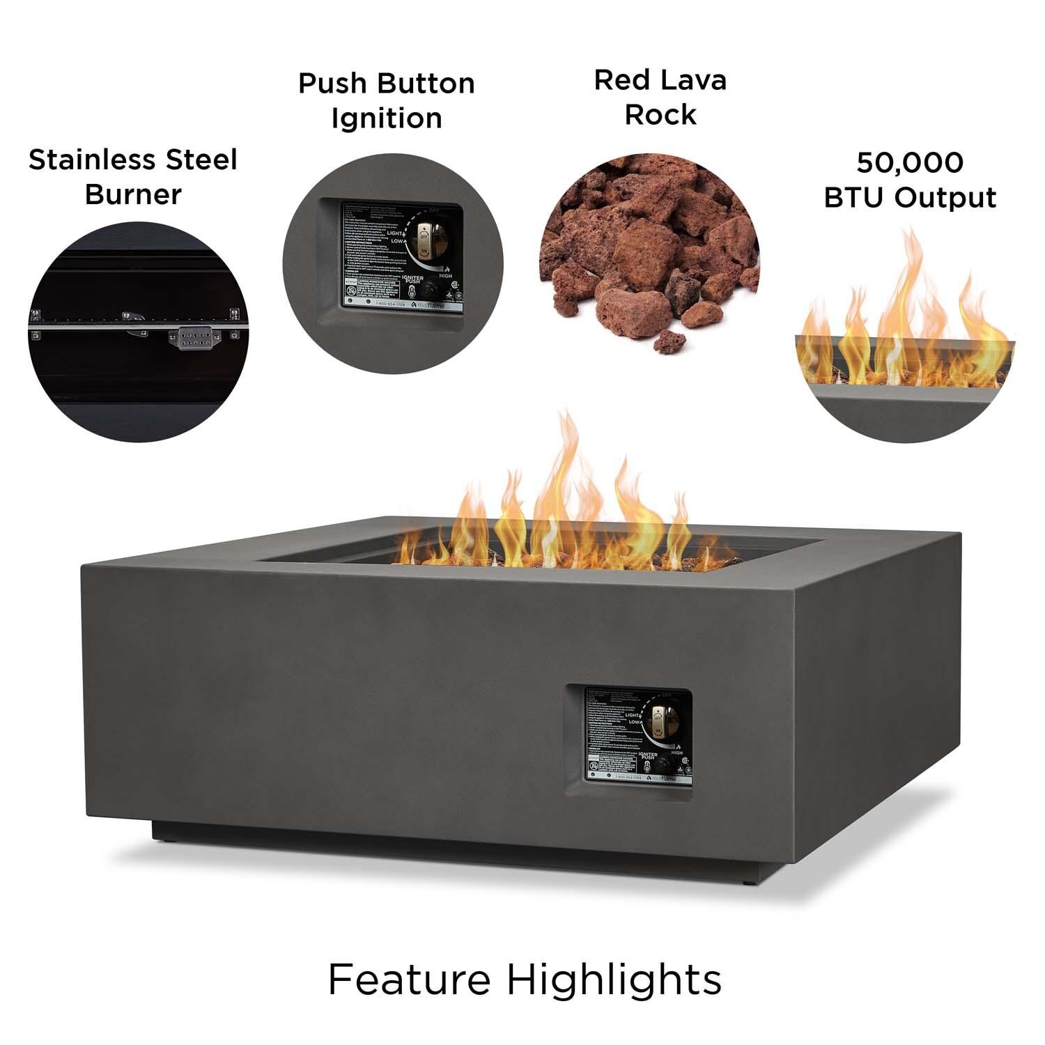Elysian 36 Inch Square Powder Coated Steel Propane Fire Pit Table in Weathered Slate by Lakeview Outdoor Designs - Features thumbnail