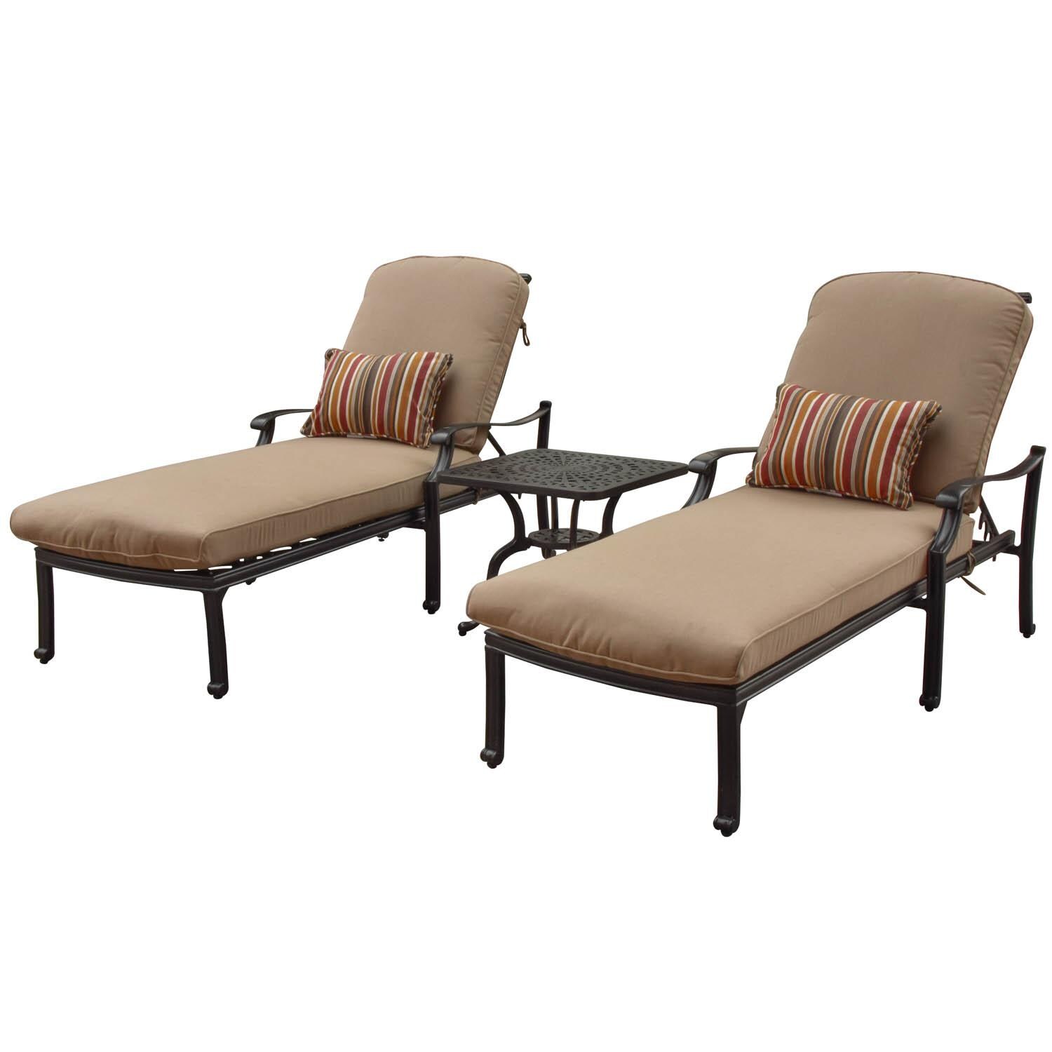 Bocage 3 Piece Cast Aluminum Patio Chaise Lounge Set W/ Sunbrella