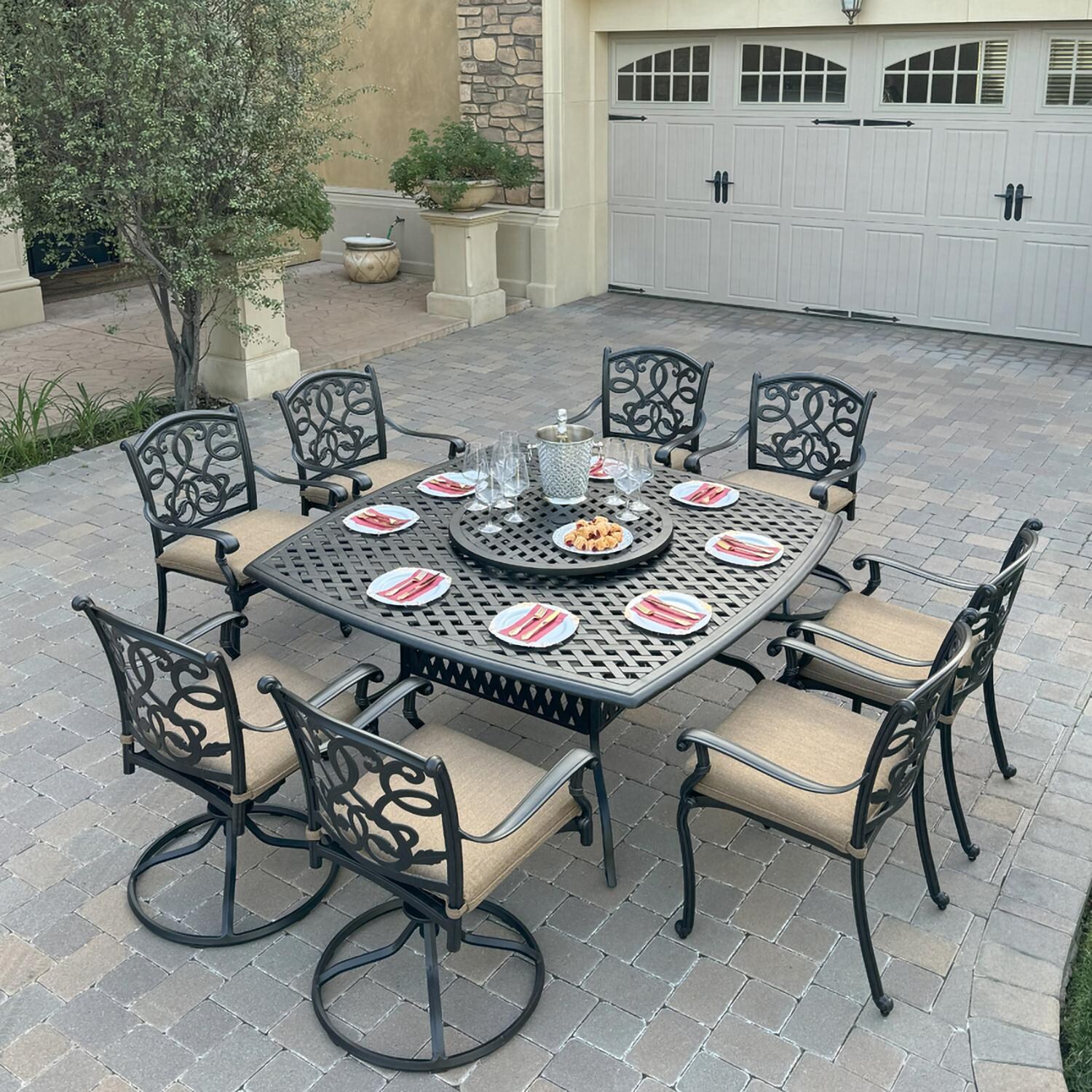 Darlee B/DL2052-10PCDR-30W3930 Santa Monica 10 Pc Cast Aluminum Dining Set in Antique Bronze - Set - Lifestyle thumbnail