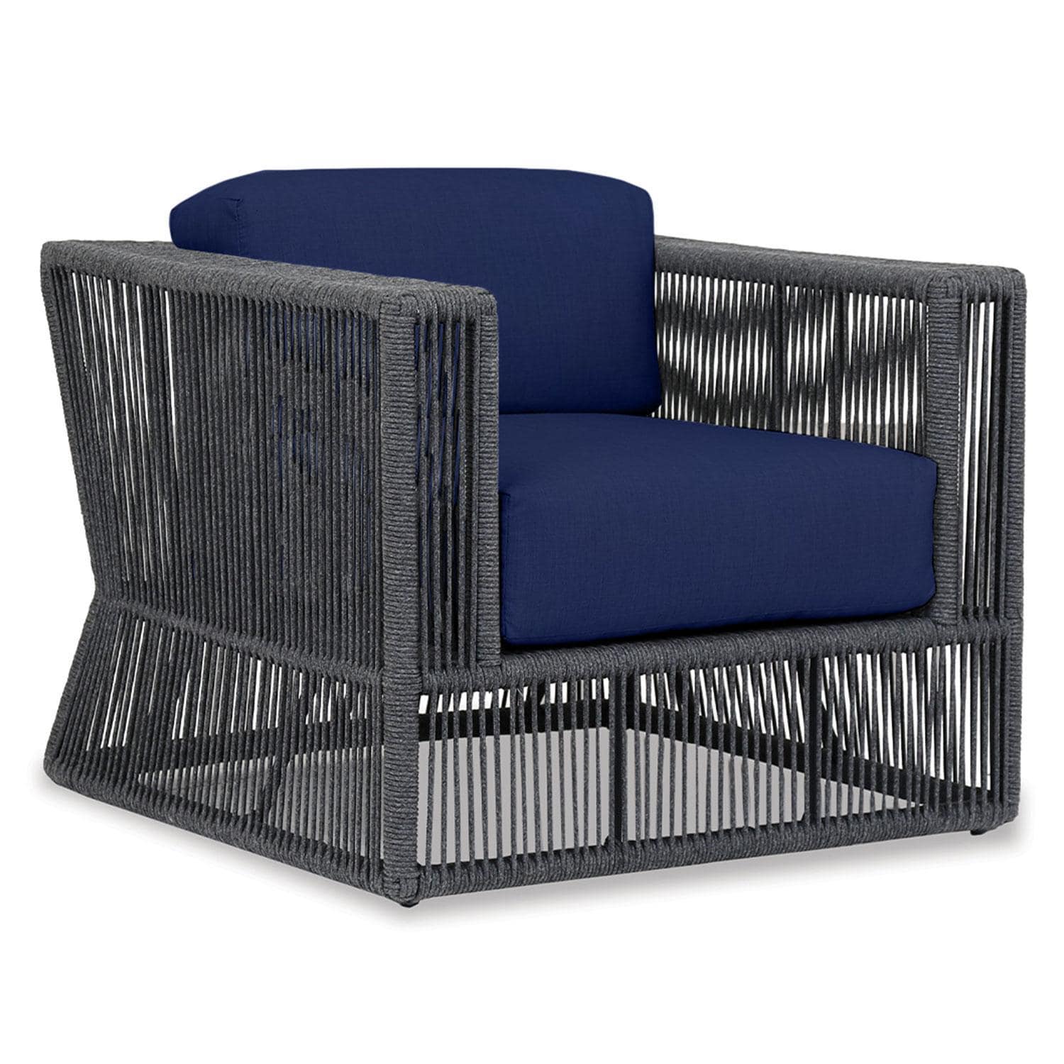 Milano Olefin Rope & Aluminum Patio Club Chair in Echo Midnight w/ Self Welt By Sunset West
