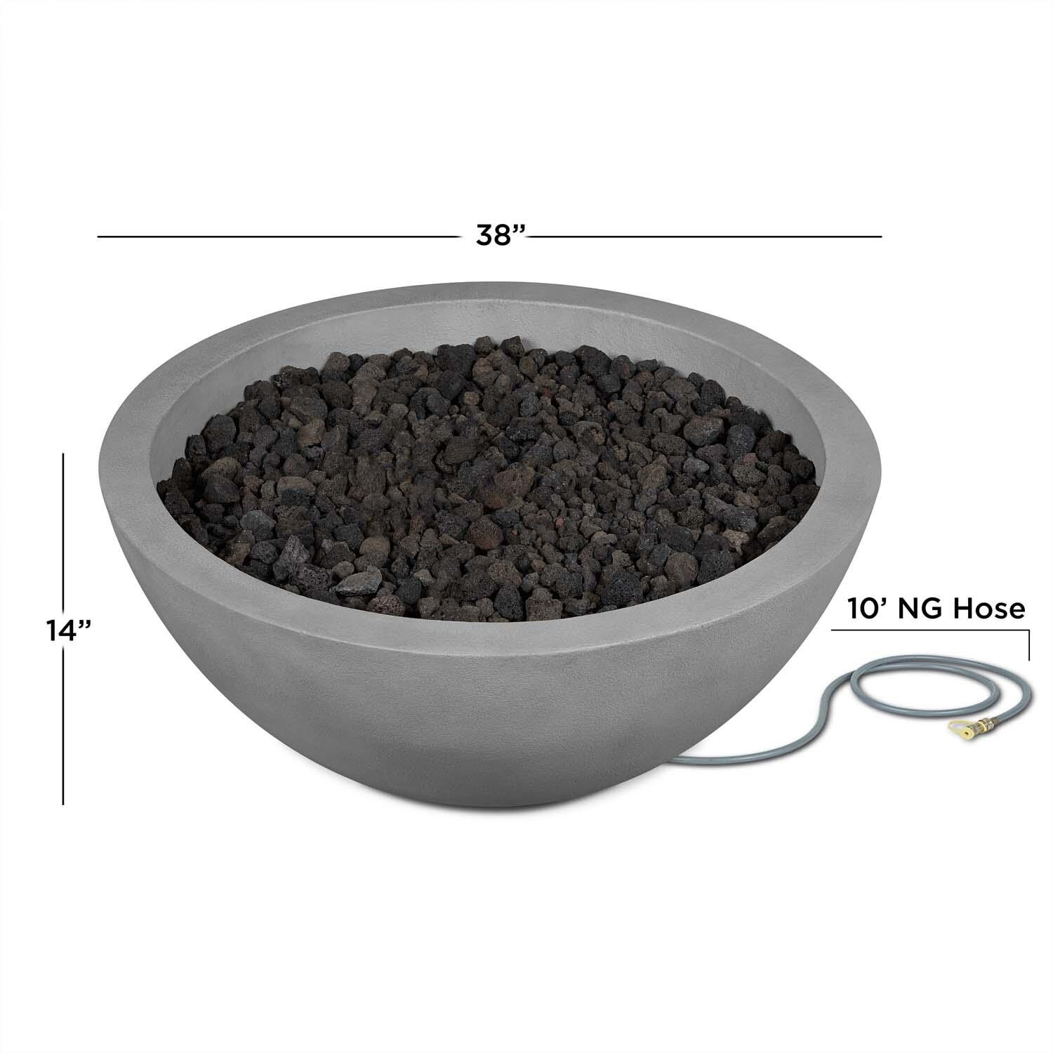 Dustyview 38-in Round Concrete Natural Gas Fire Pit in Ash by BBQGuys Signature - Dimensional thumbnail