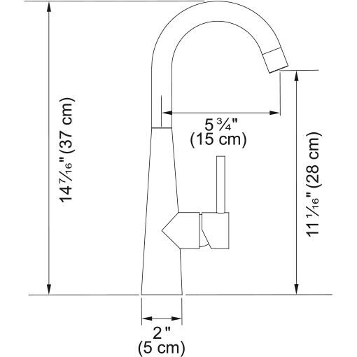 Franke STL-BR-GLD Steel 14.4 Inch Single Handle Swivel Spout Kitchen Prep / Bar Faucet in Gold - Dimensional thumbnail