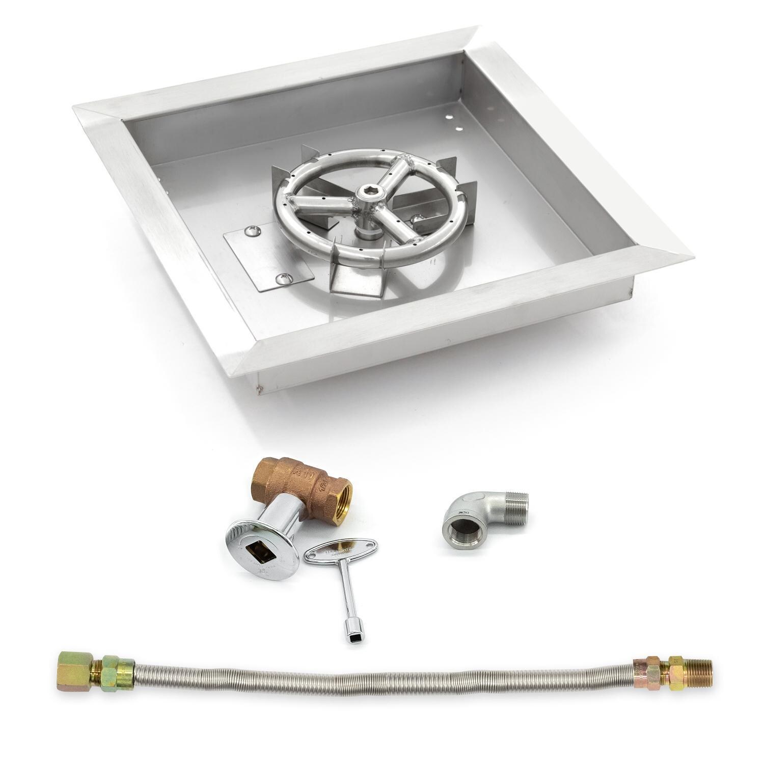 BBQGuys Signature Series 12-Inch Square Drop-In Pan W/ 6-Inch Natural Gas Ring Burner & Connection Kit image