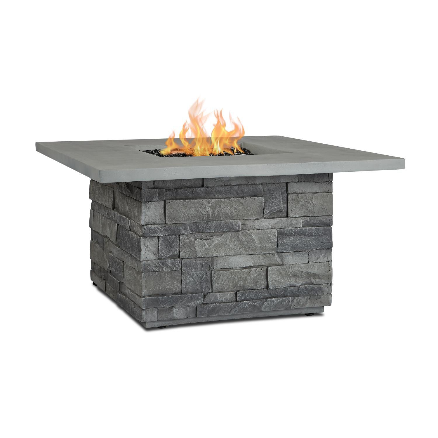 Real Flame Ledgestone 37Inch Square Fire Table FiberCast Concrete