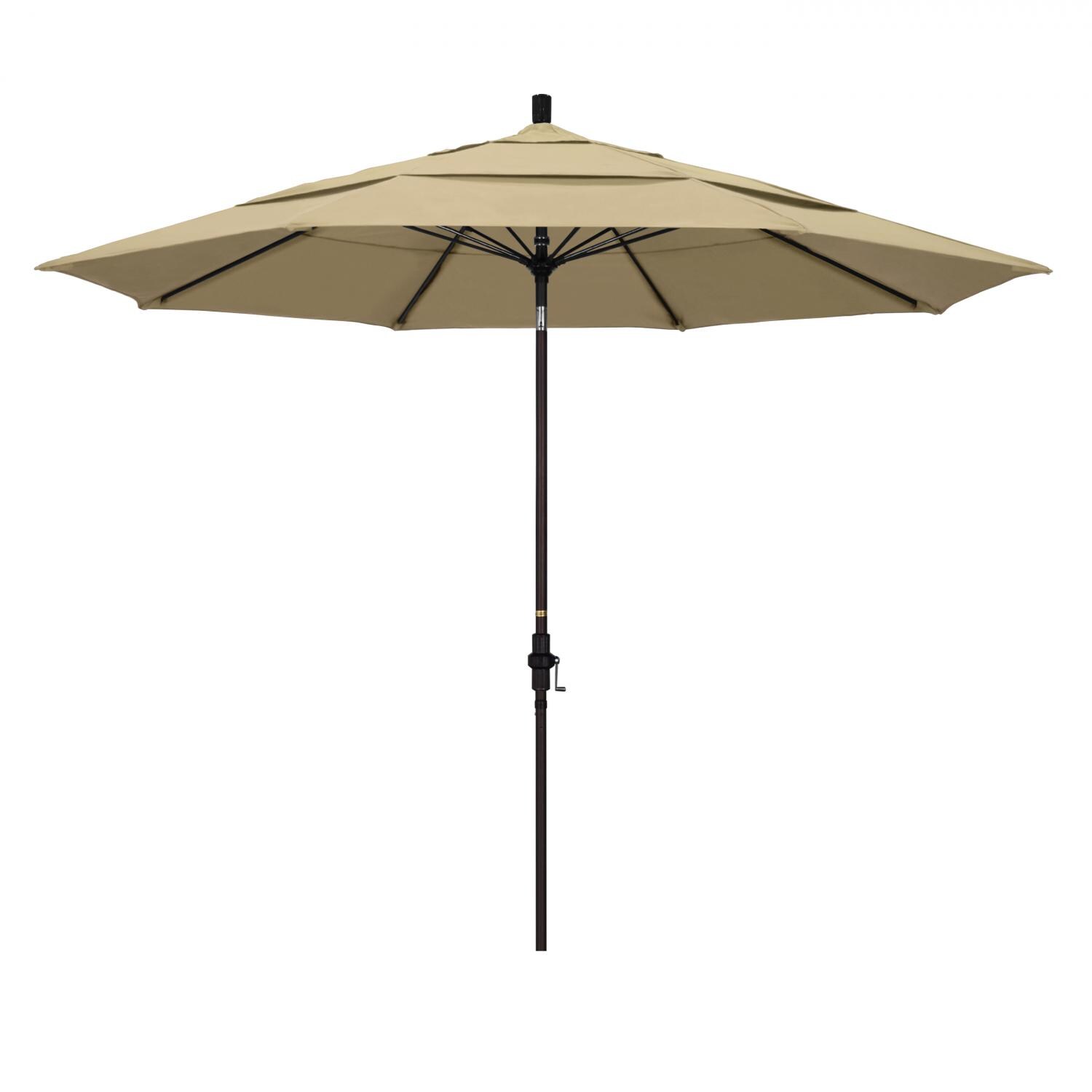 California Umbrella 11 Ft. Octagonal Aluminum Collar Tilt Patio Umbrella W/ Crank Lift & Fiberglass Ribs - Bronze Frame / Sunbrella Canvas Antique Beige Canopy
