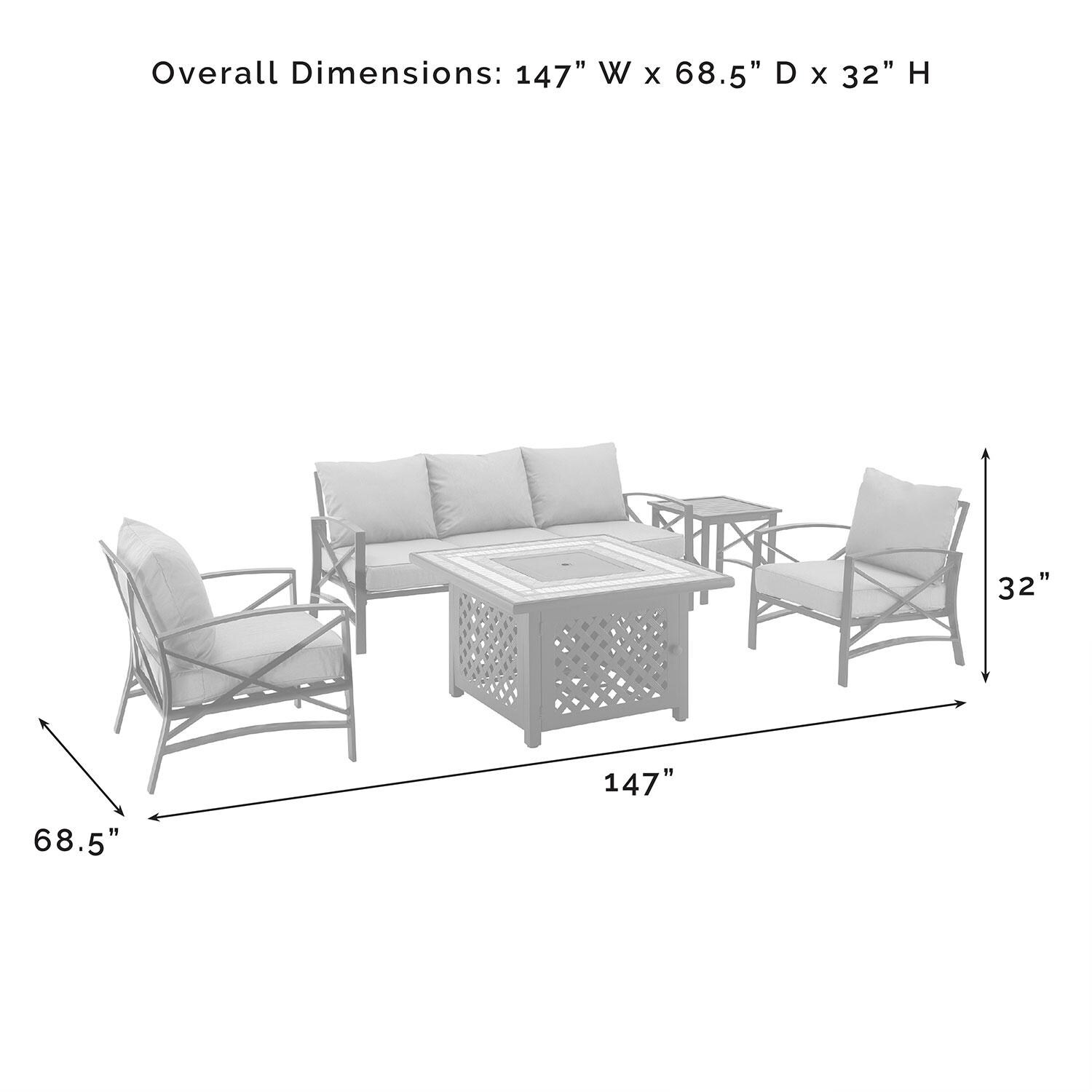 Ultimate Patio UP-82267BZ-OL 5Pc Outdoor Sofa Set W/ Fire Table in Oatmeal - Overall Dimensions - Diagram thumbnail