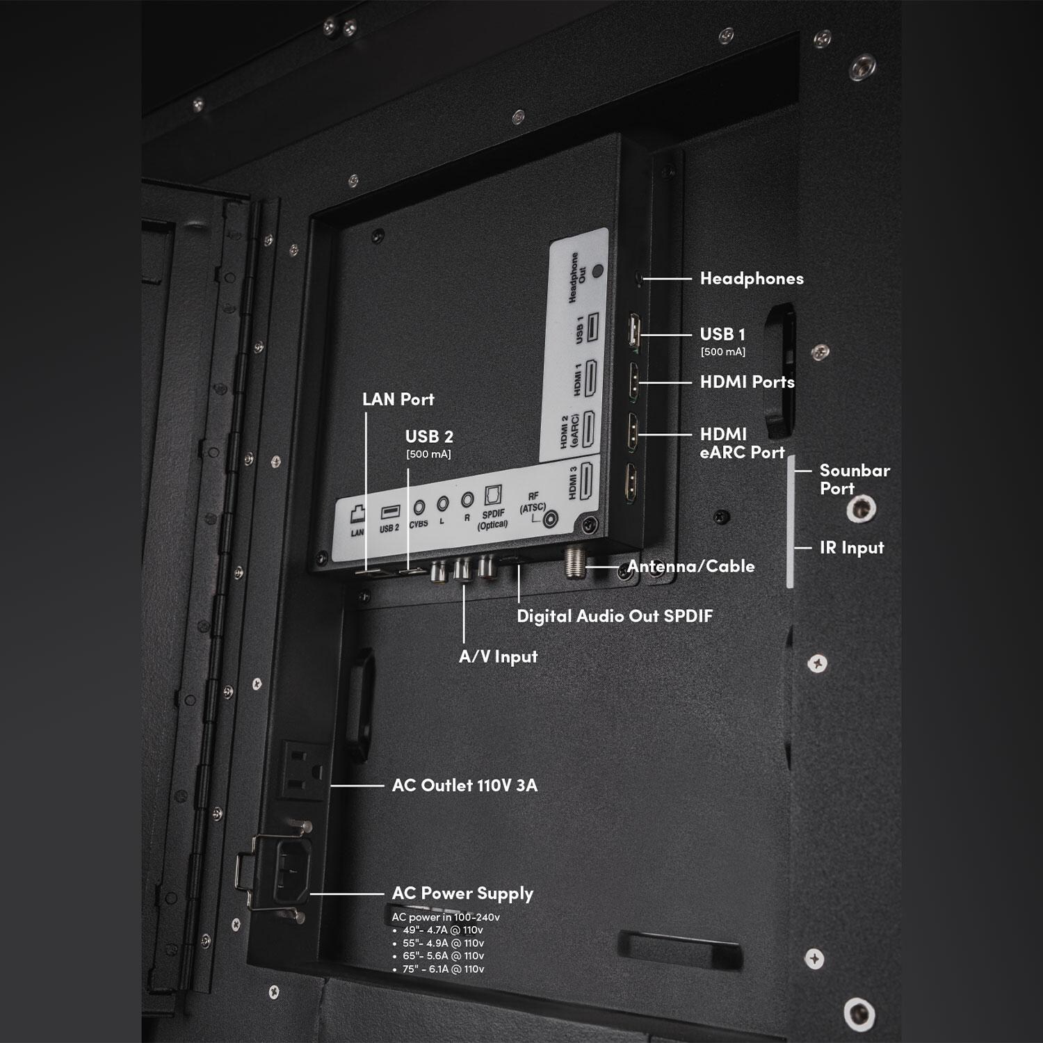 SunBriteTV SB-FS-75-BL Solis Series 75-in Full Sun 4K UHD HDR Outdoor TV - Port Graphics - Detail thumbnail