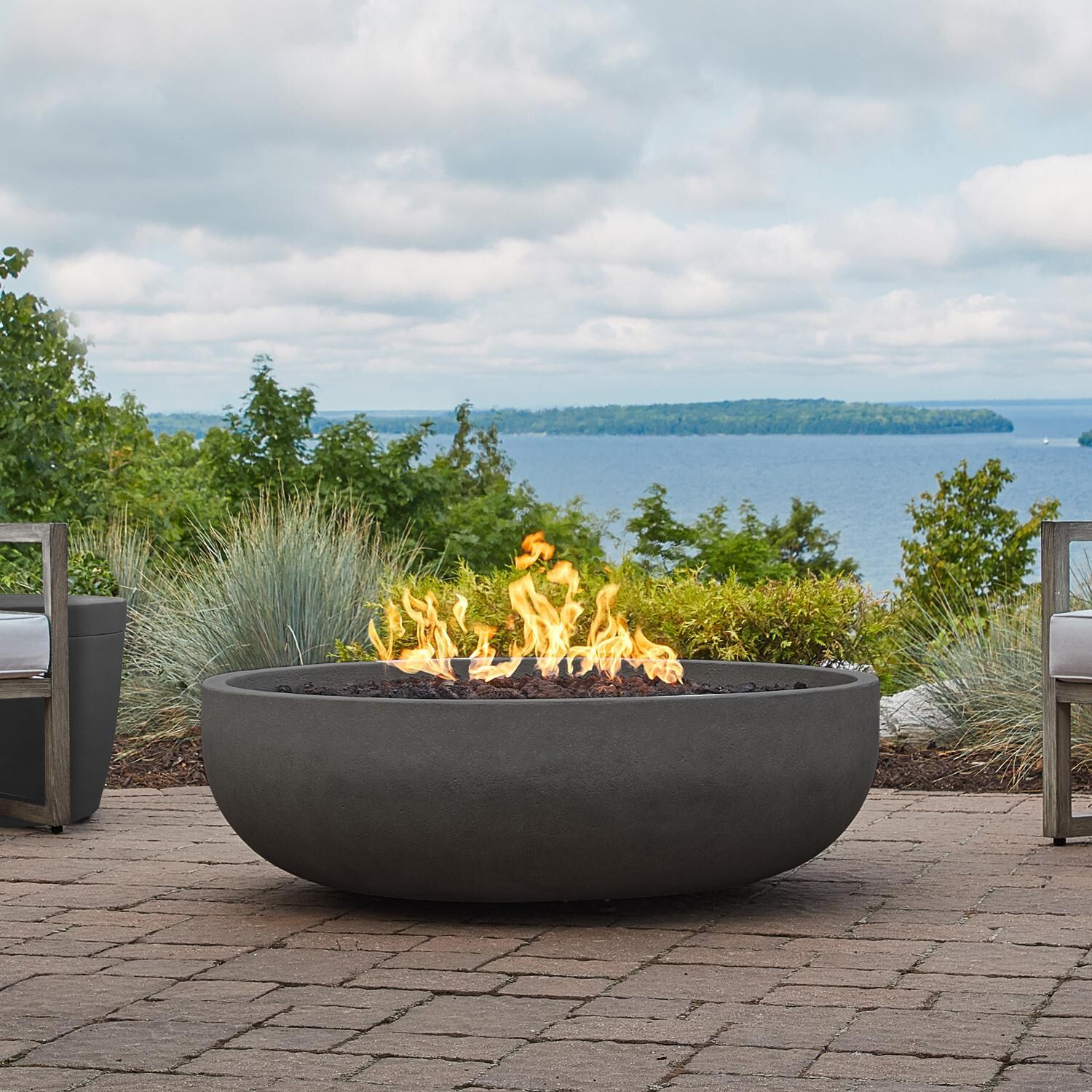 Grand Lake 48 Inch Round Concrete Propane Fire Bowl in Gray by BBQGuys Signature