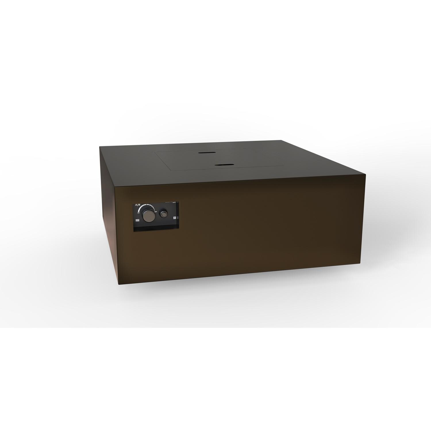 AON 40 Inch Square Powder Coated Steel Propane Fire Pit Table W/ Mercury Ignition in Bronze By Warming Trends - Angled View - White Background thumbnail