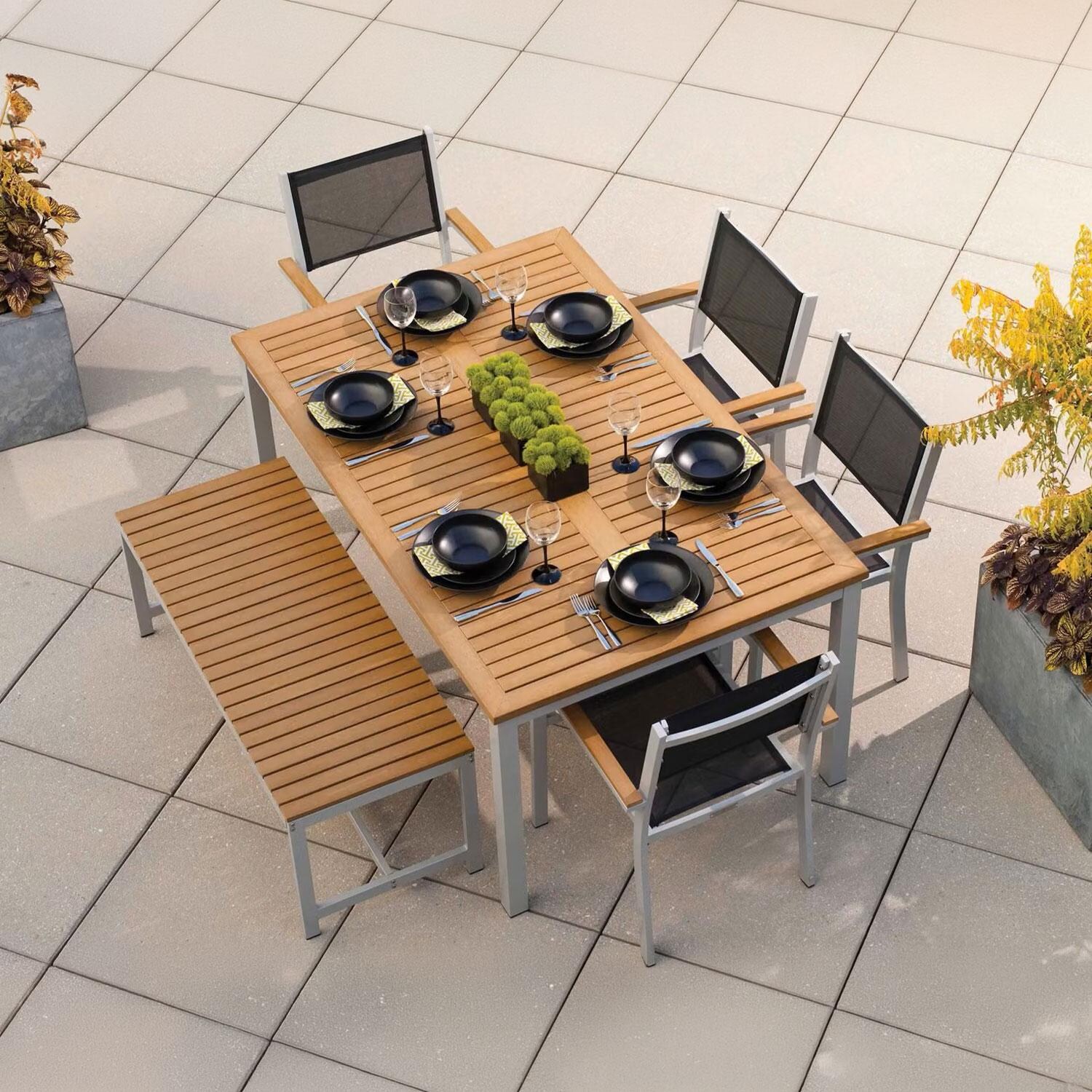 Travira 6 Pc Aluminum & Tekwood Dining Set in Black Sling/Natural Tekwood By Oxford Garden thumbnail