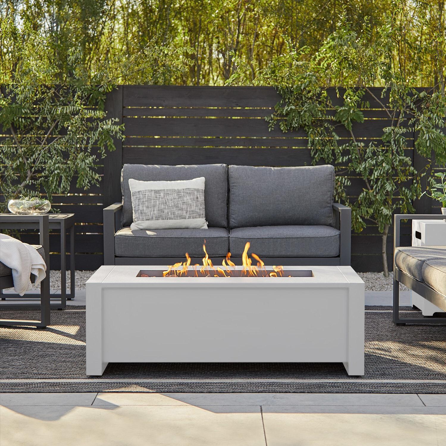 Lafitte 42 Inch Rectangular Cast Aluminum Propane Fire Pit Table in White By Lakeview Outdoor Designs