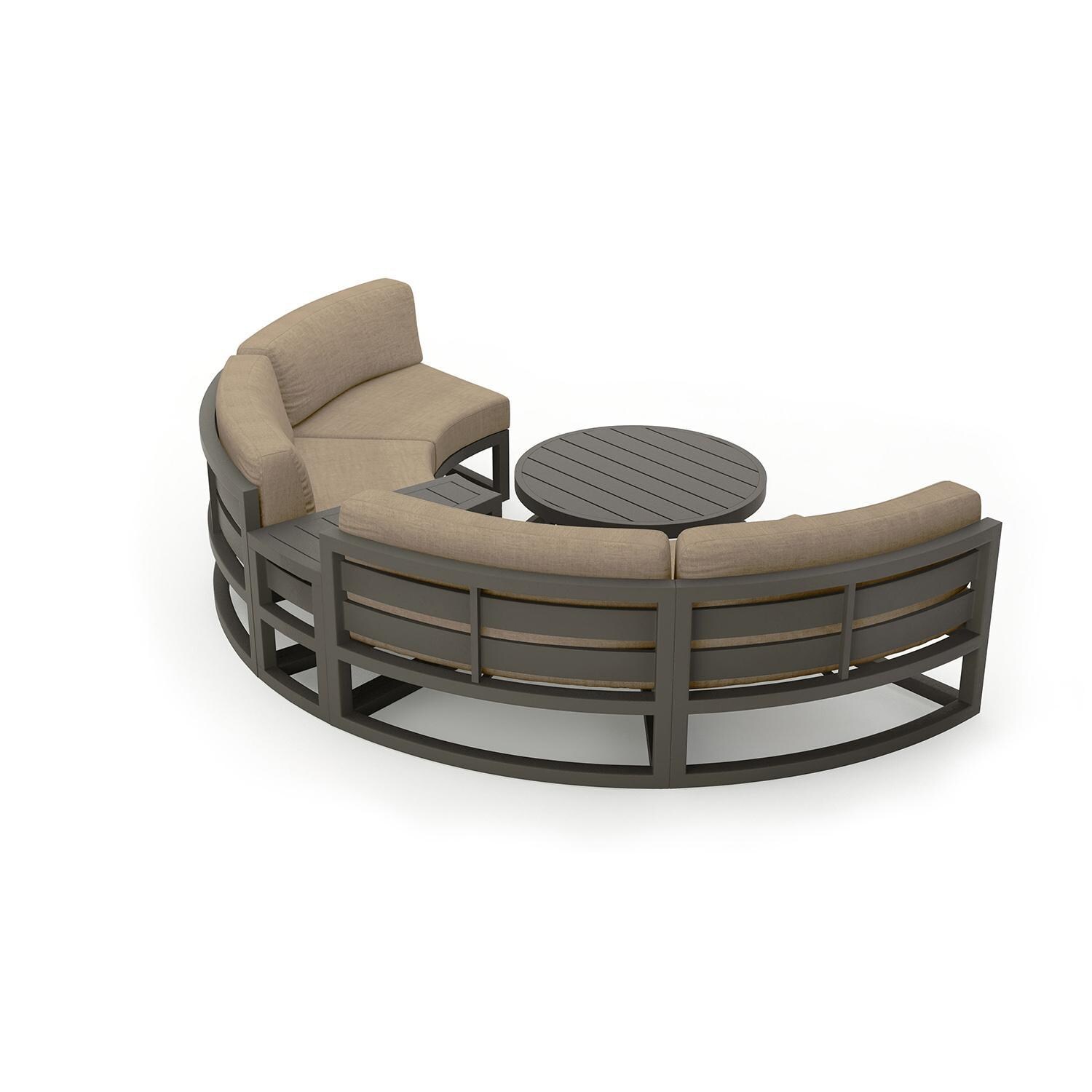 Misty Cove 4 Piece Curve Sectional Set in Slate w/Coffee Table & Heather Beige Cushions by Lakeview - Complete Set - White Background thumbnail