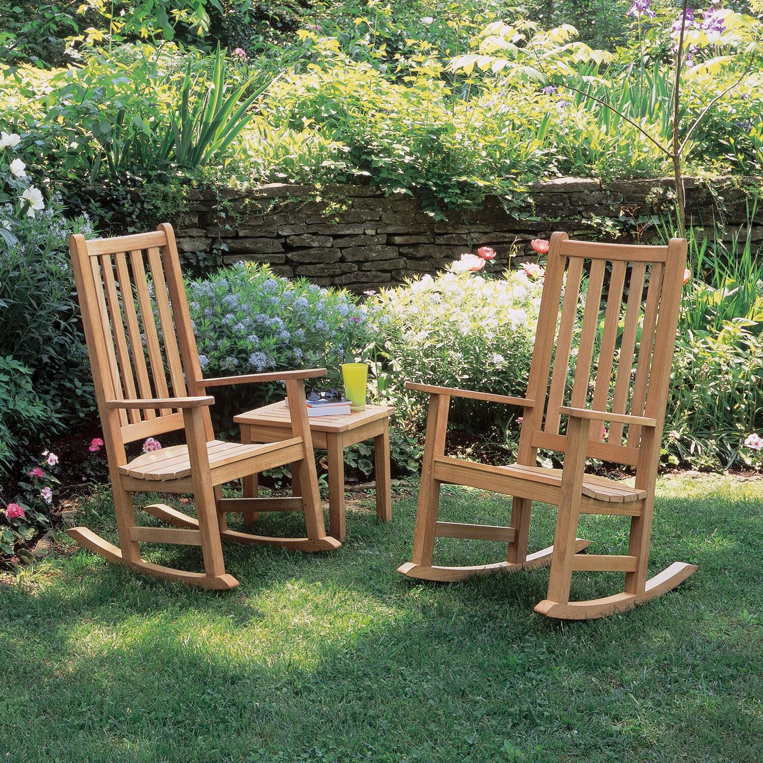 Oxford Garden Classic 3 Pc Natural Teak Seating Set W/ Rocking Chairs thumbnail
