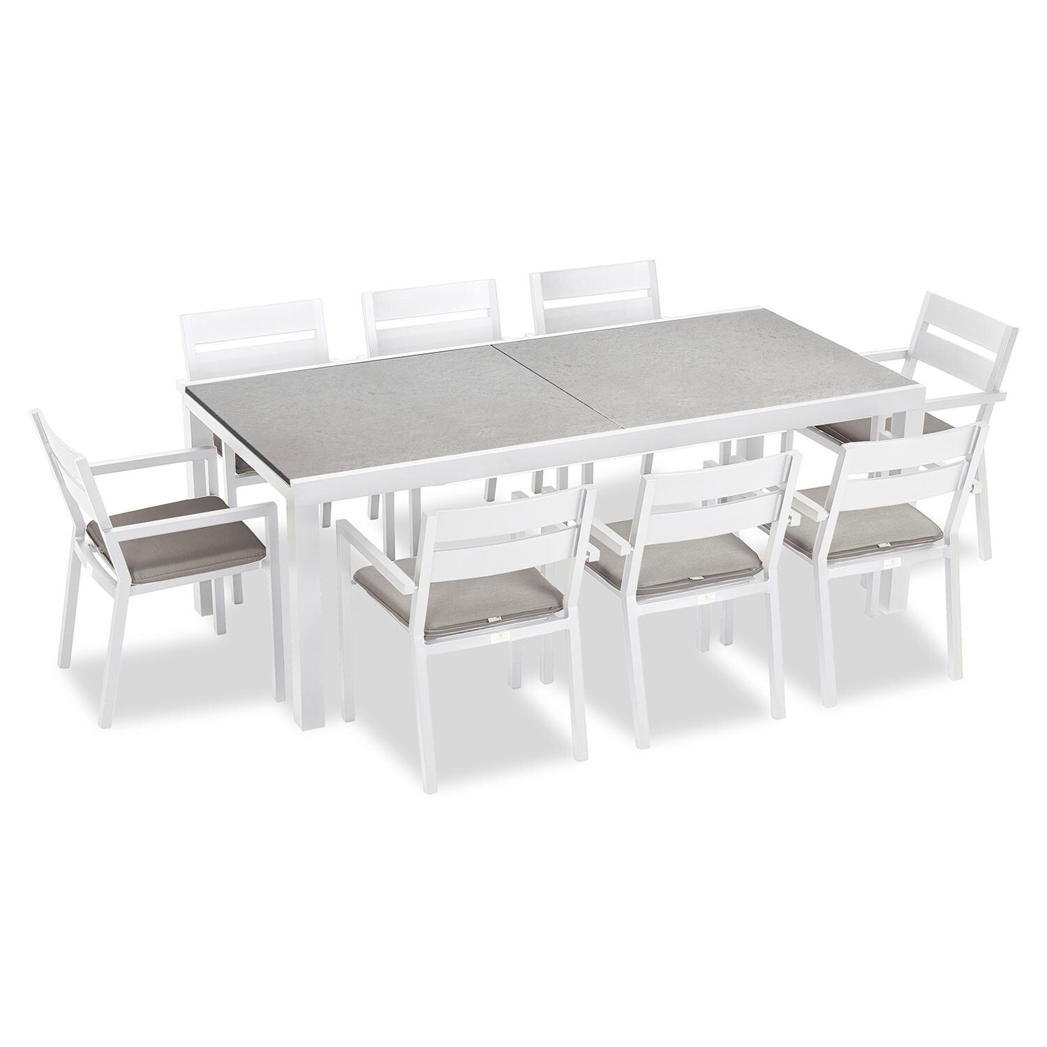Calm Bay 9 Pc Extendable Dining Set in White/Concrete/Cast Silver by Lakeview - White Background thumbnail